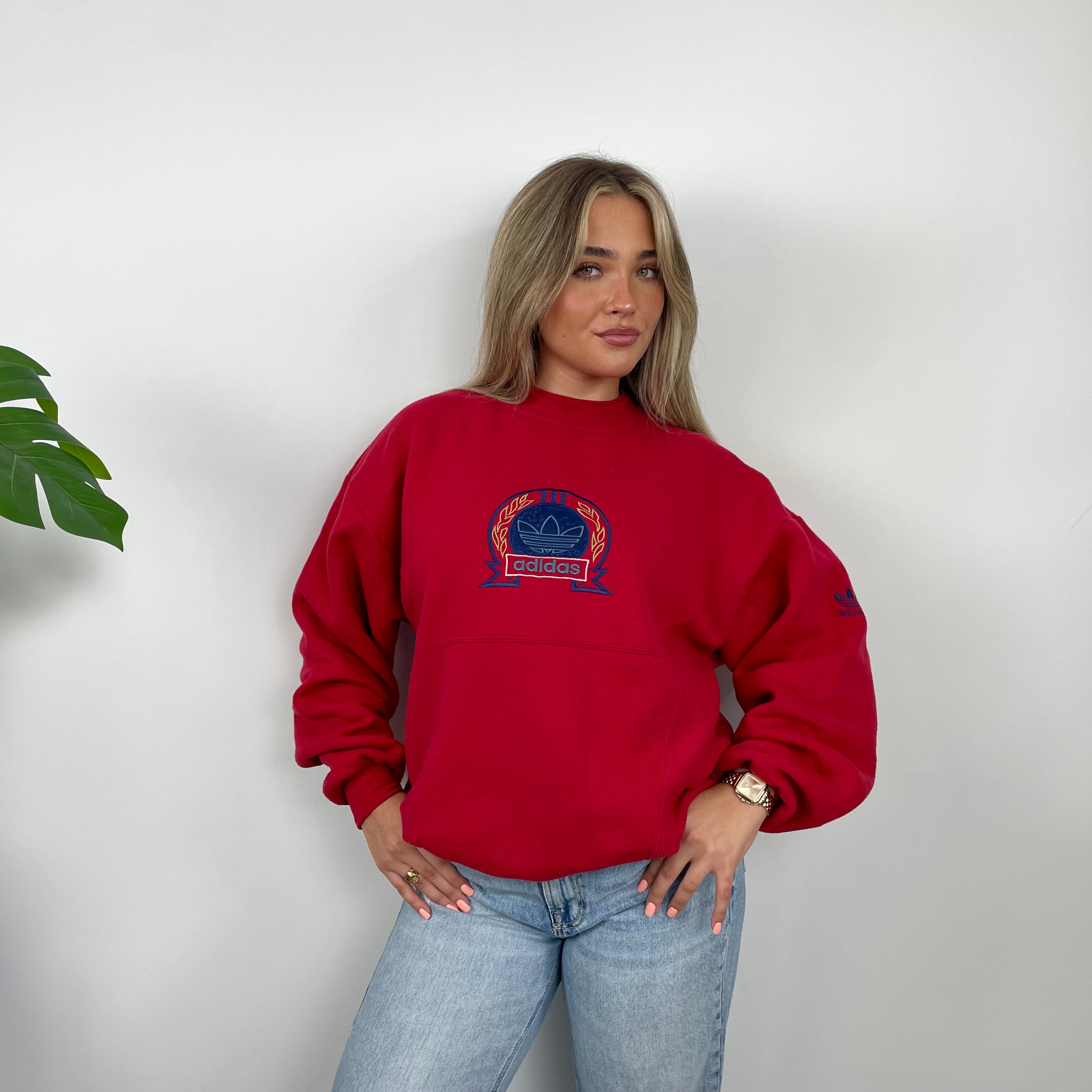 Adidas Red Embroidered Spell Out Sweatshirt (M)
