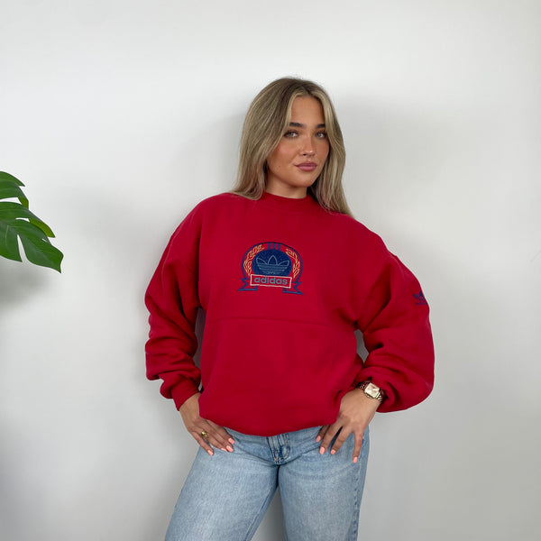 Adidas Red Embroidered Spell Out Sweatshirt (M)