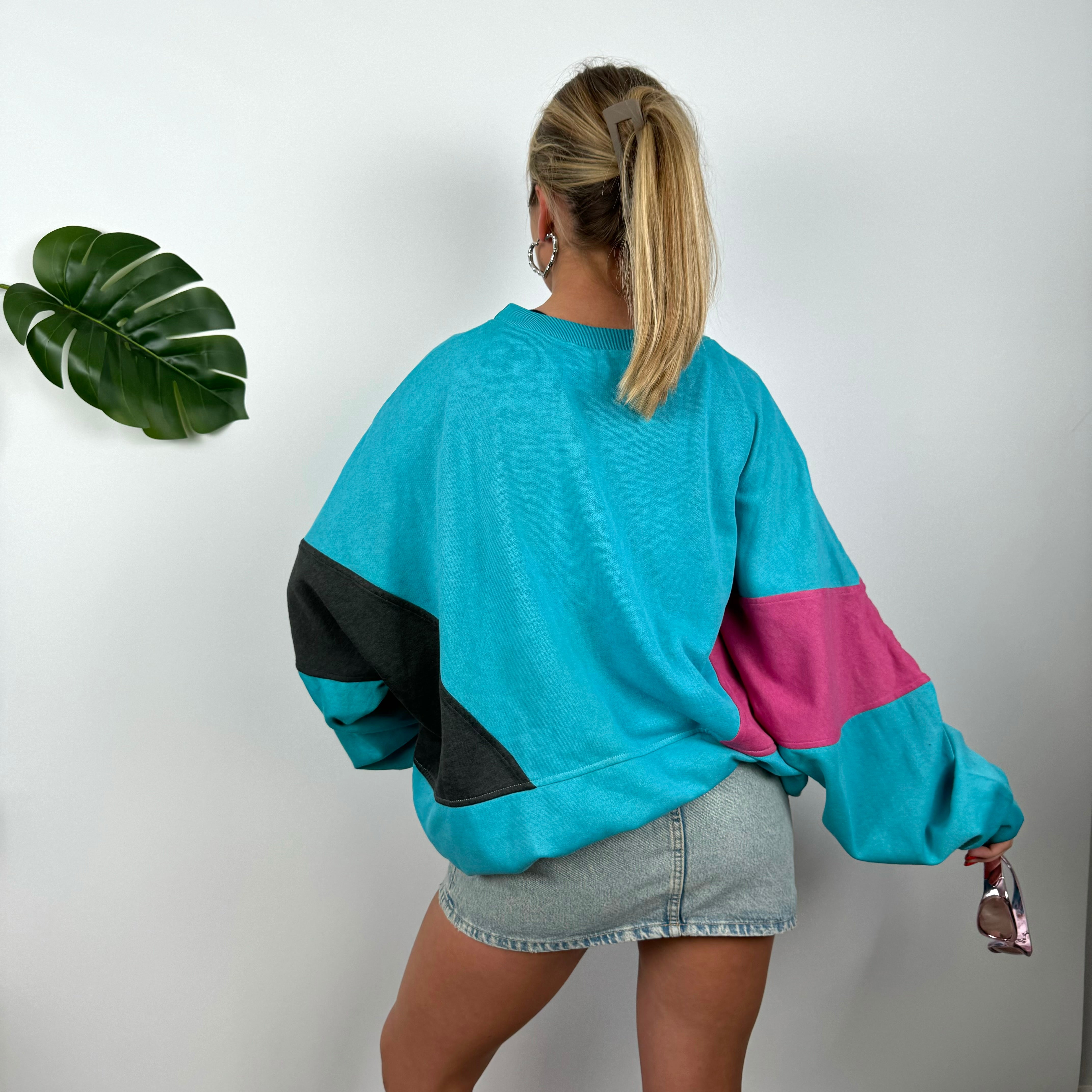 Adidas RARE Turquoise Colour Block Spell Out Sweatshirt (L)