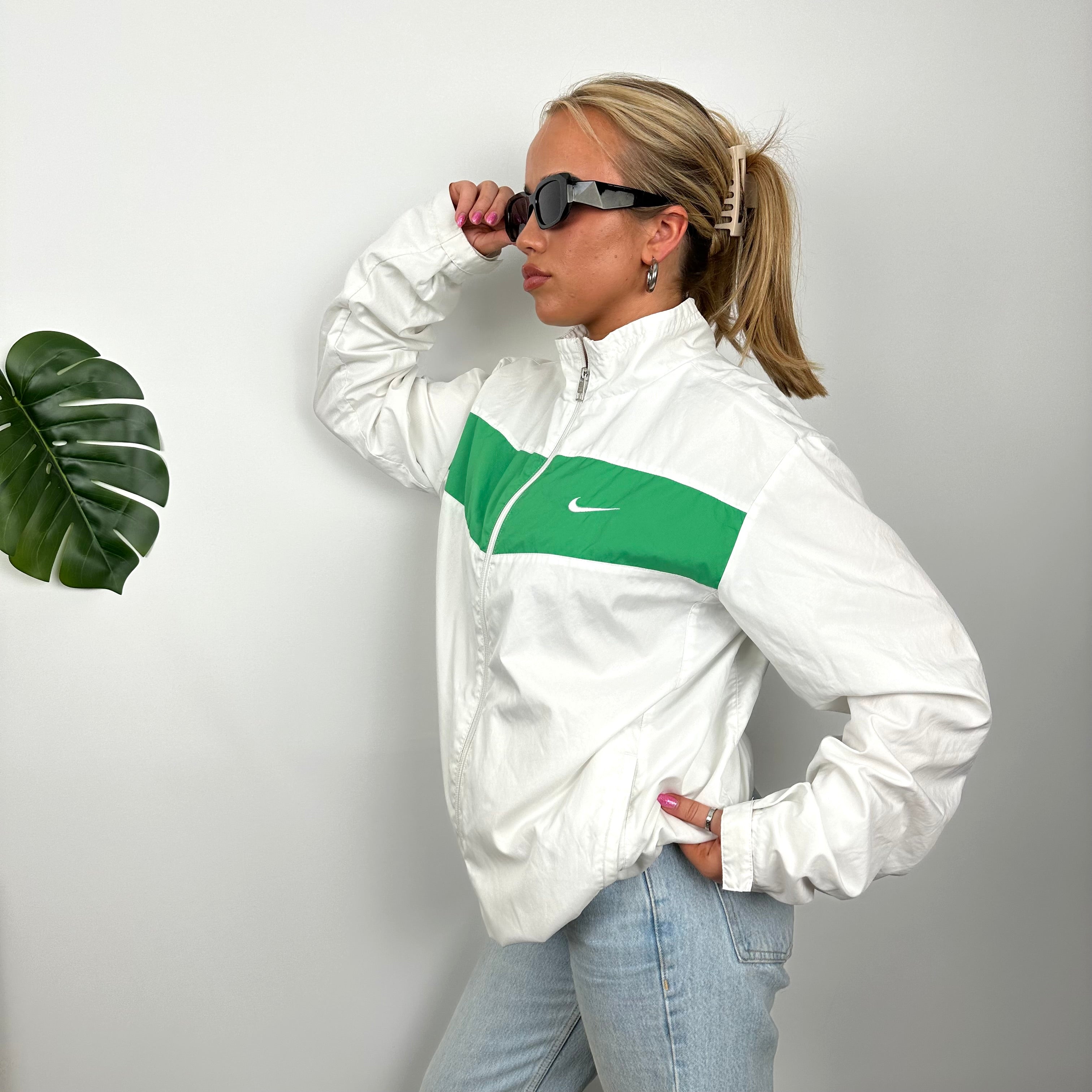 Nike RARE White Embroidered Swoosh Windbreaker Jacket (M)