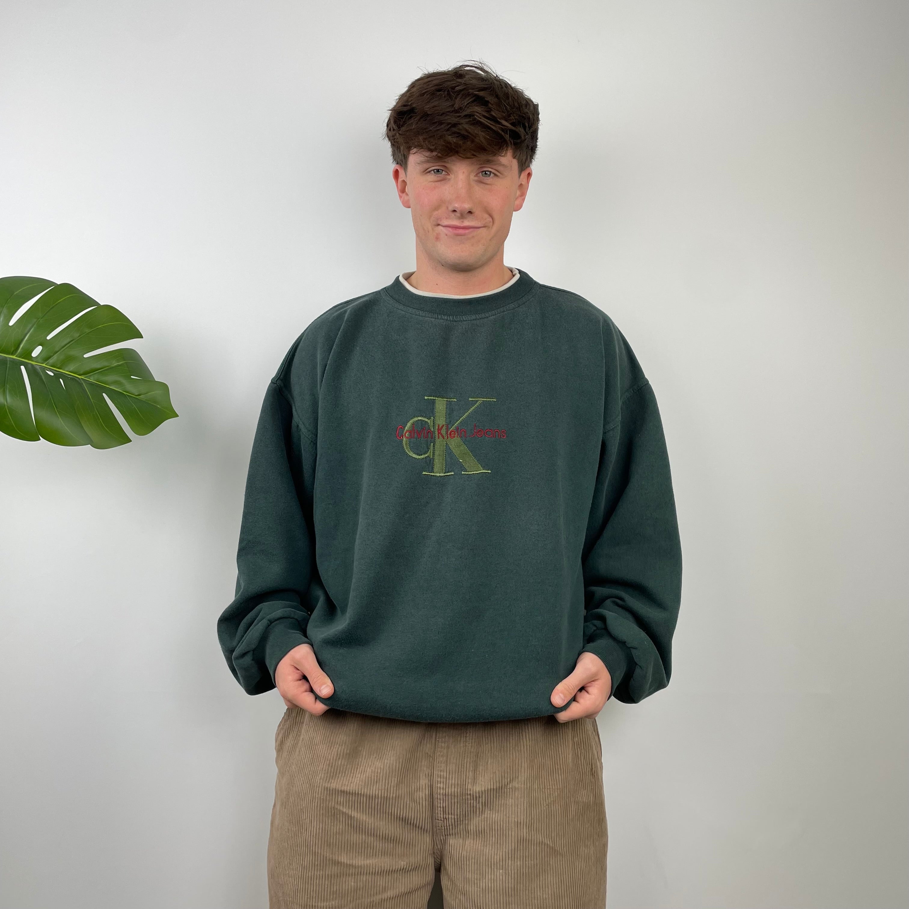 Calvin Klein Green Embroidered Spell Out Sweatshirt (L)
