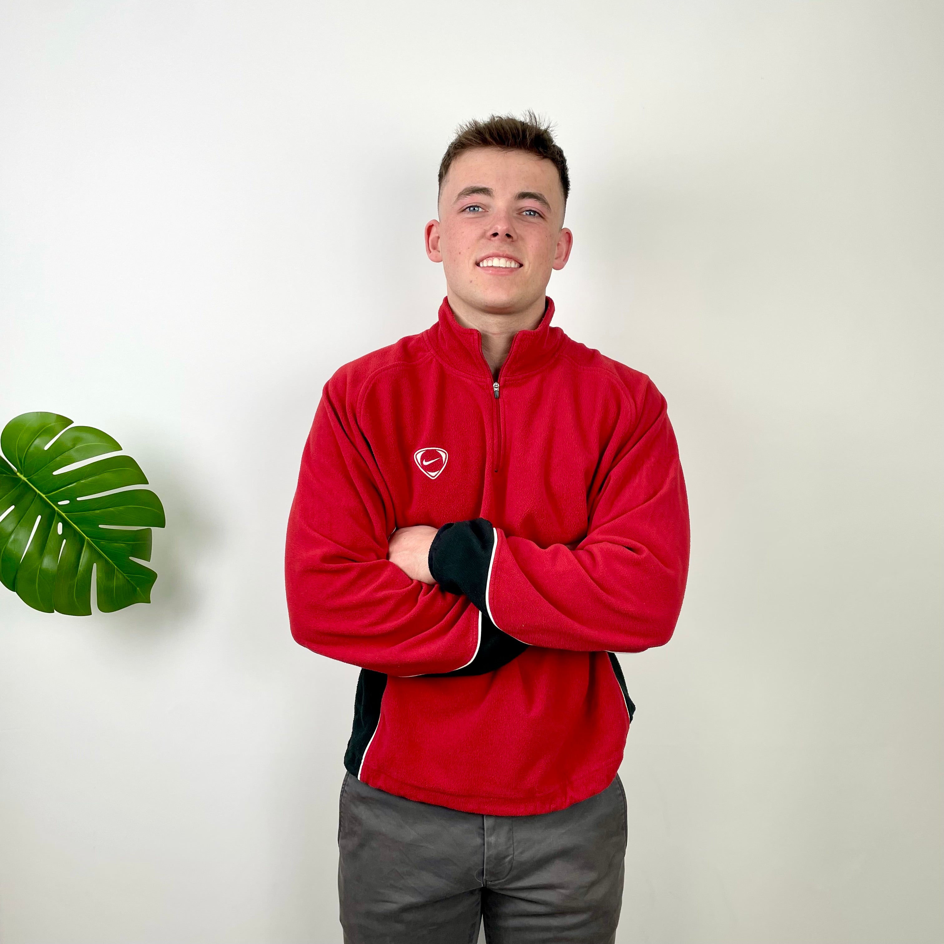 Nike Red Embroidered Swoosh Quarter Zip Sweatshirt (M)