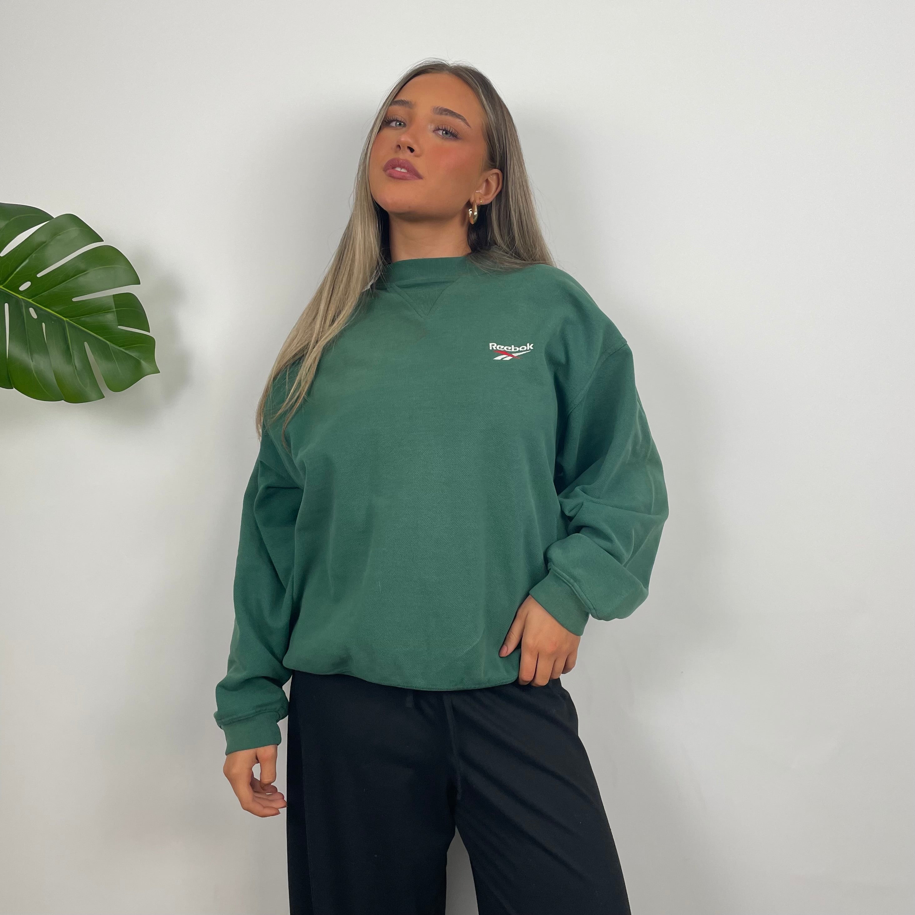 Reebok Green Embroidered Spell Out Sweatshirt (S)