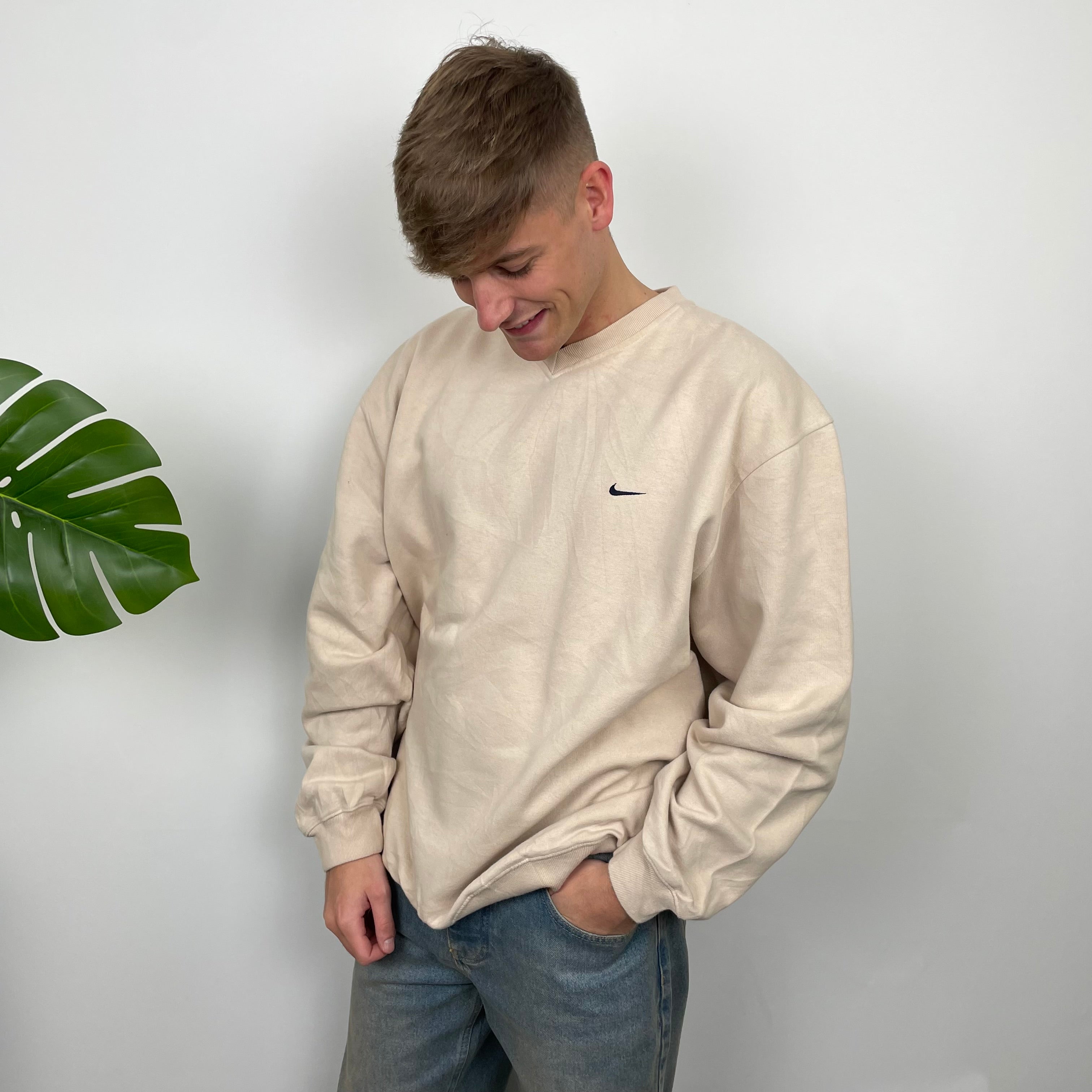 Nike RARE Cream Embroidered Swoosh Sweatshirt (XL)