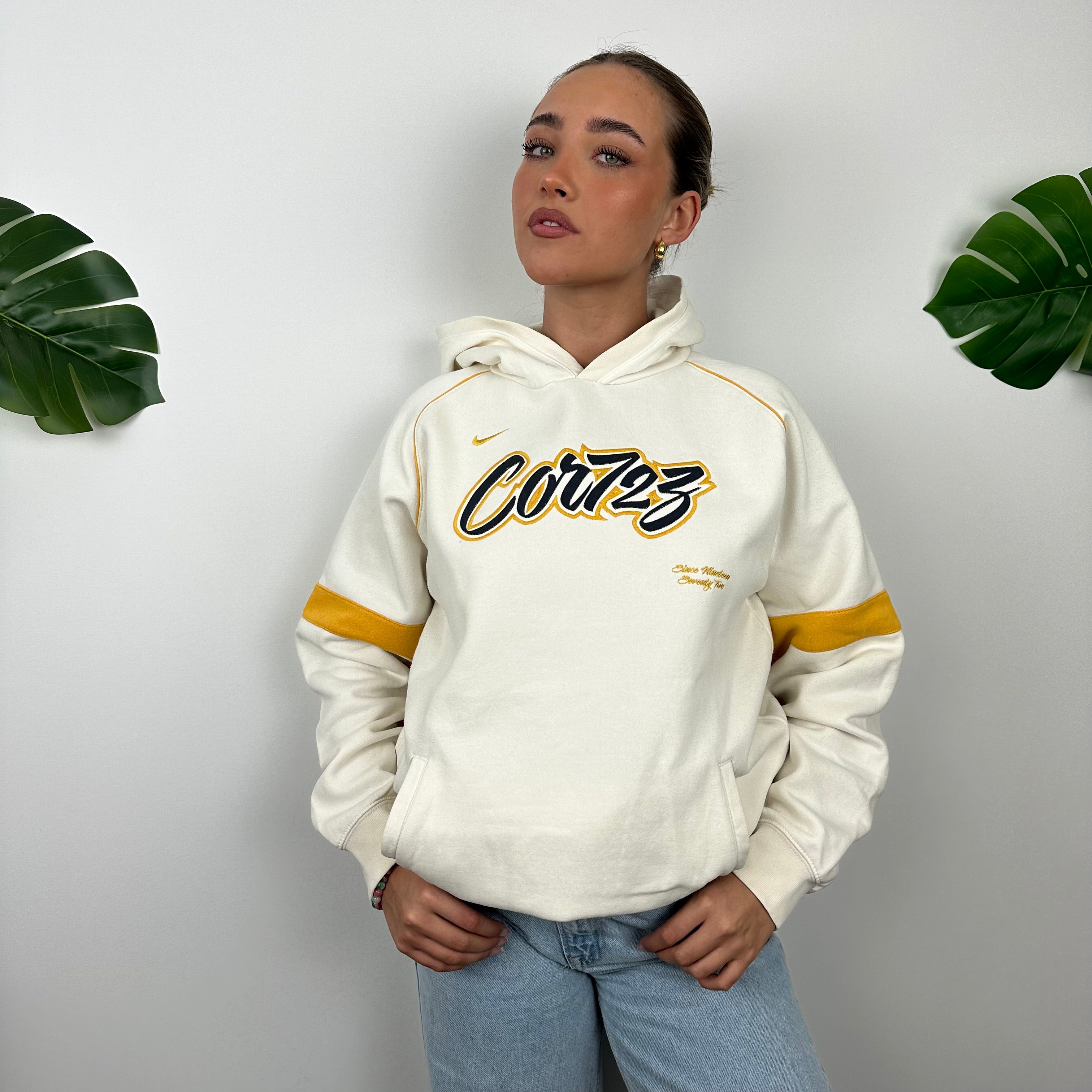 Nike Cortez RARE Cream Embroidered Spell Out Hoodie (M)