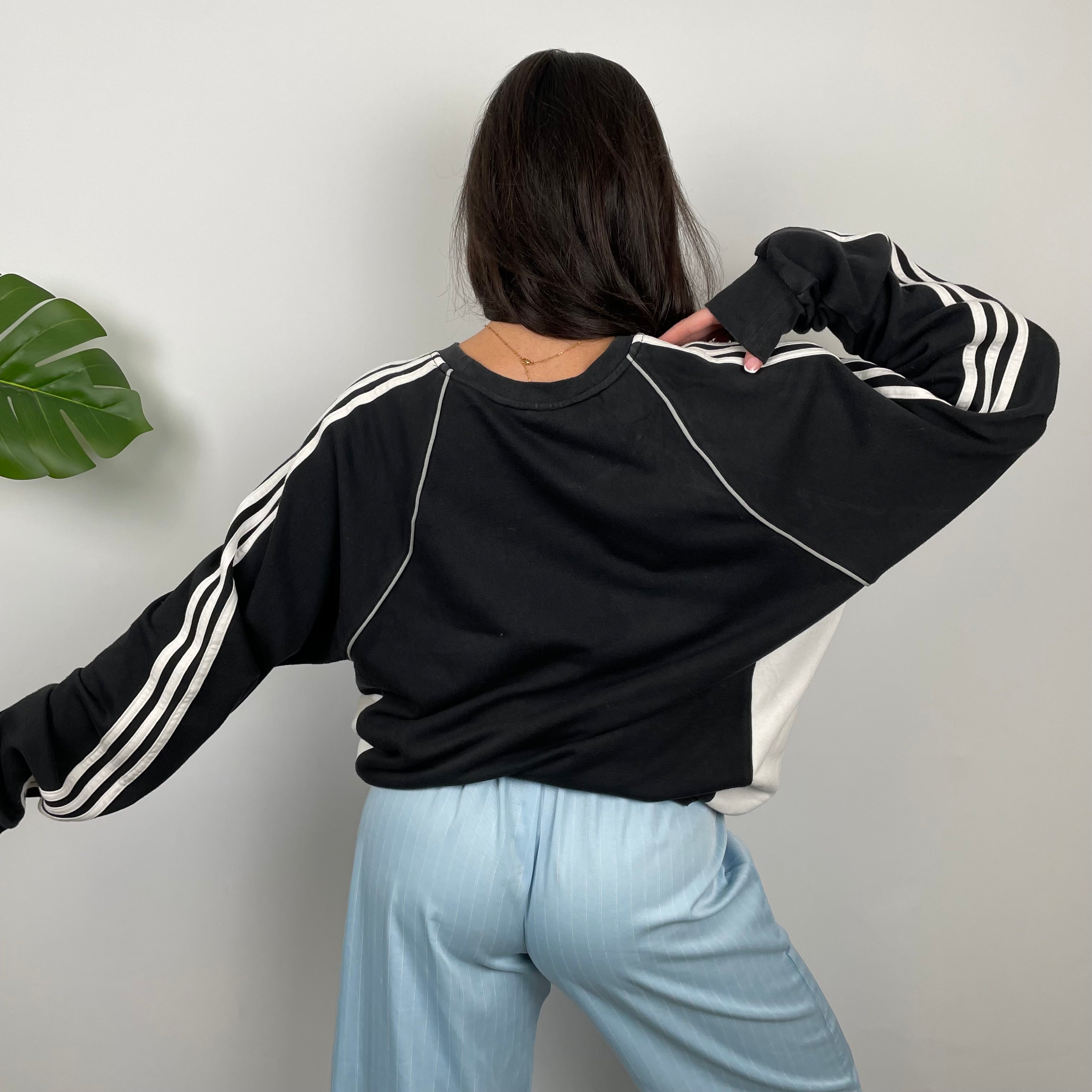 Adidas Black & White Embroidered Spell Out Sweatshirt (L)
