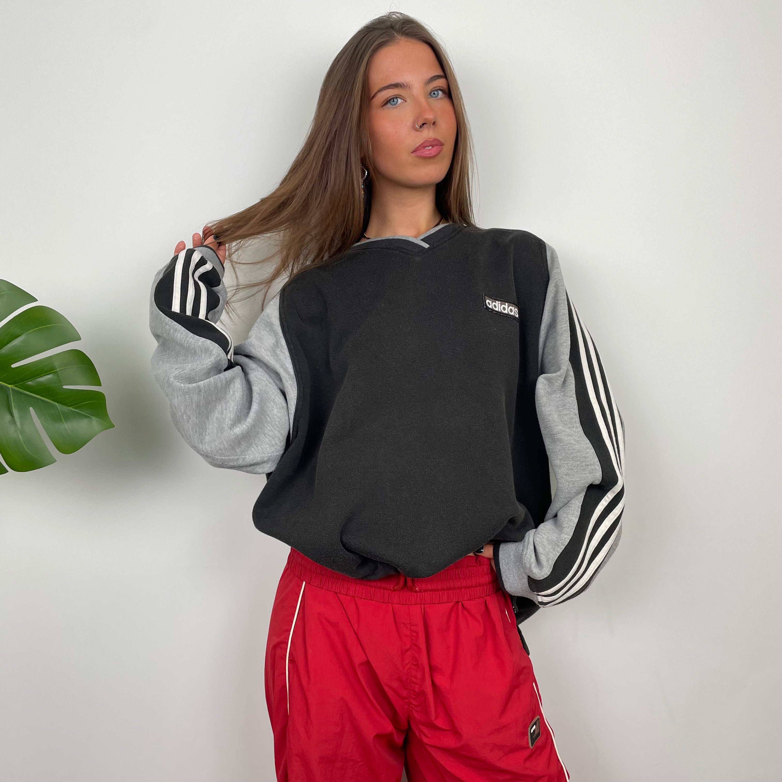 Adidas Black & Grey Embroidered Spell Out Sweatshirt (M)