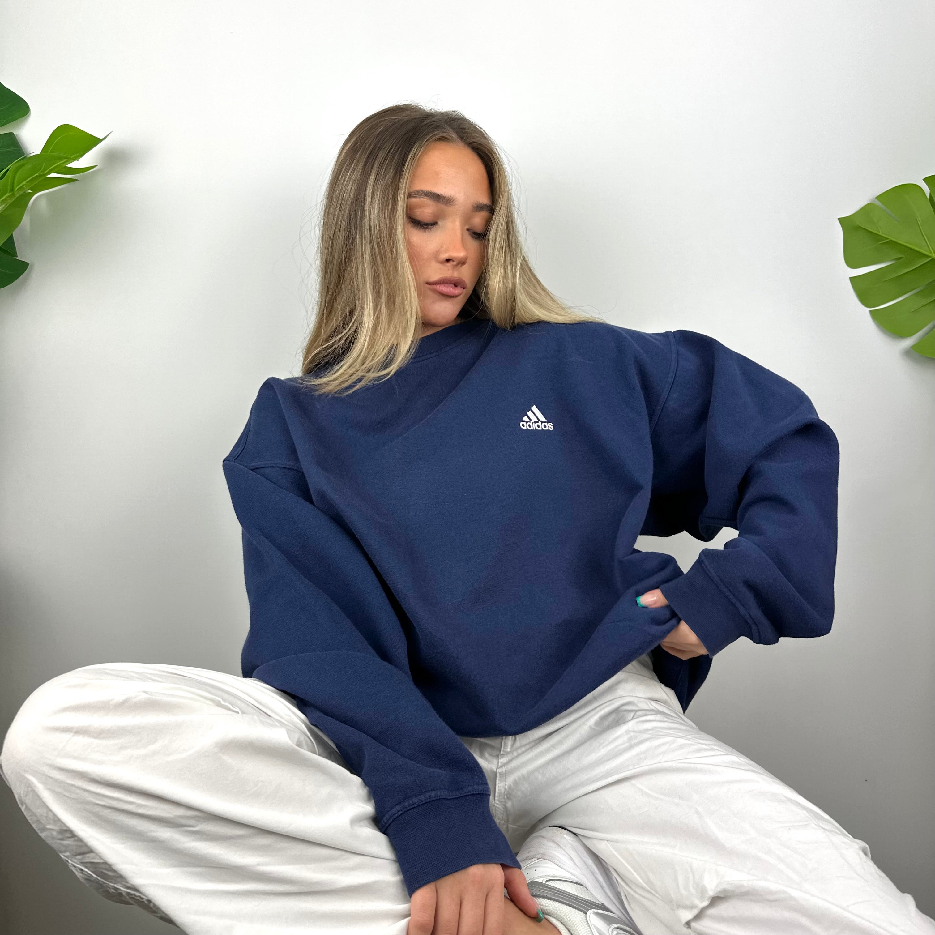 Adidas Navy Embroidered Spell Out Sweatshirt (L)