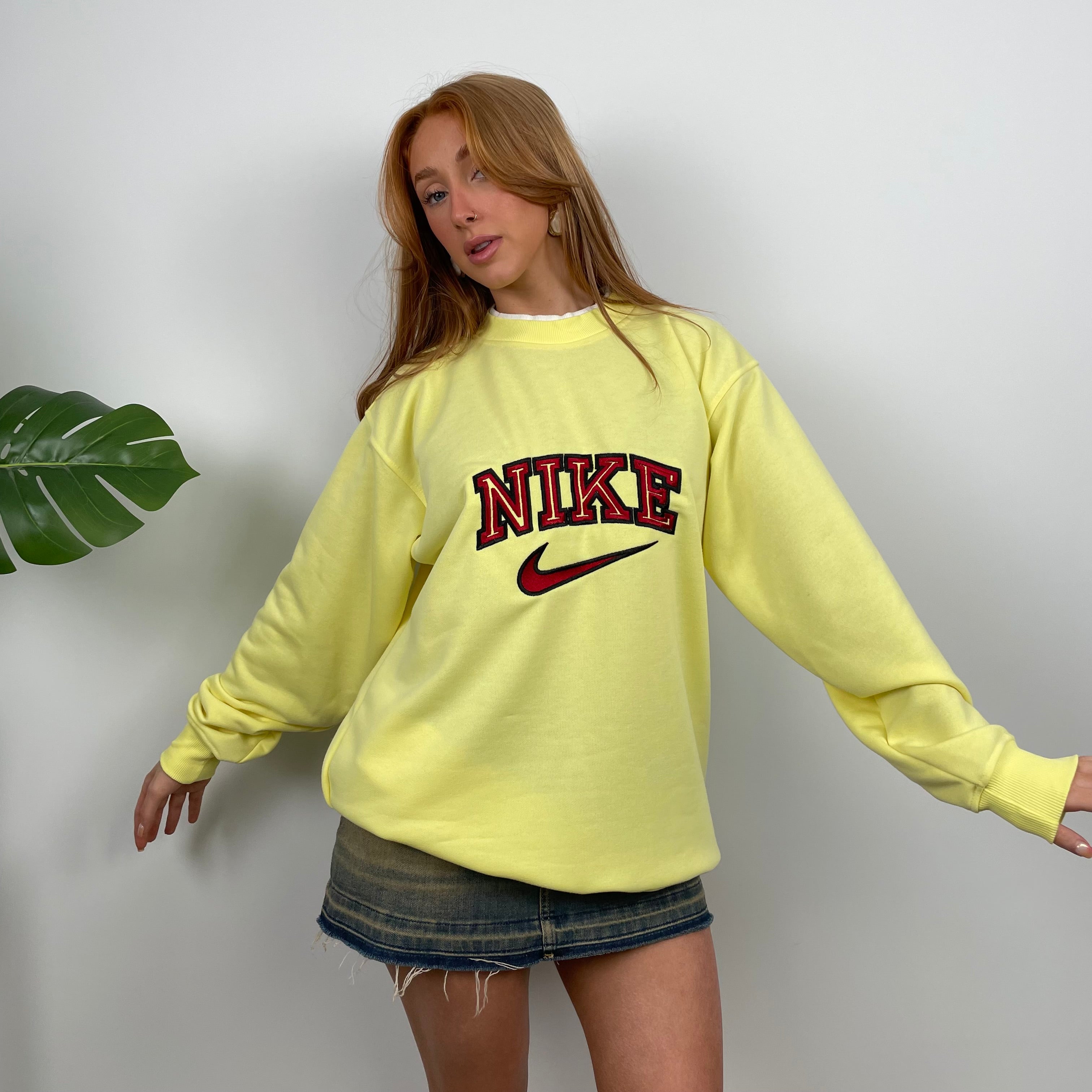 Nike Pastel Yellow Embroidered Spell Out Sweatshirt (L)