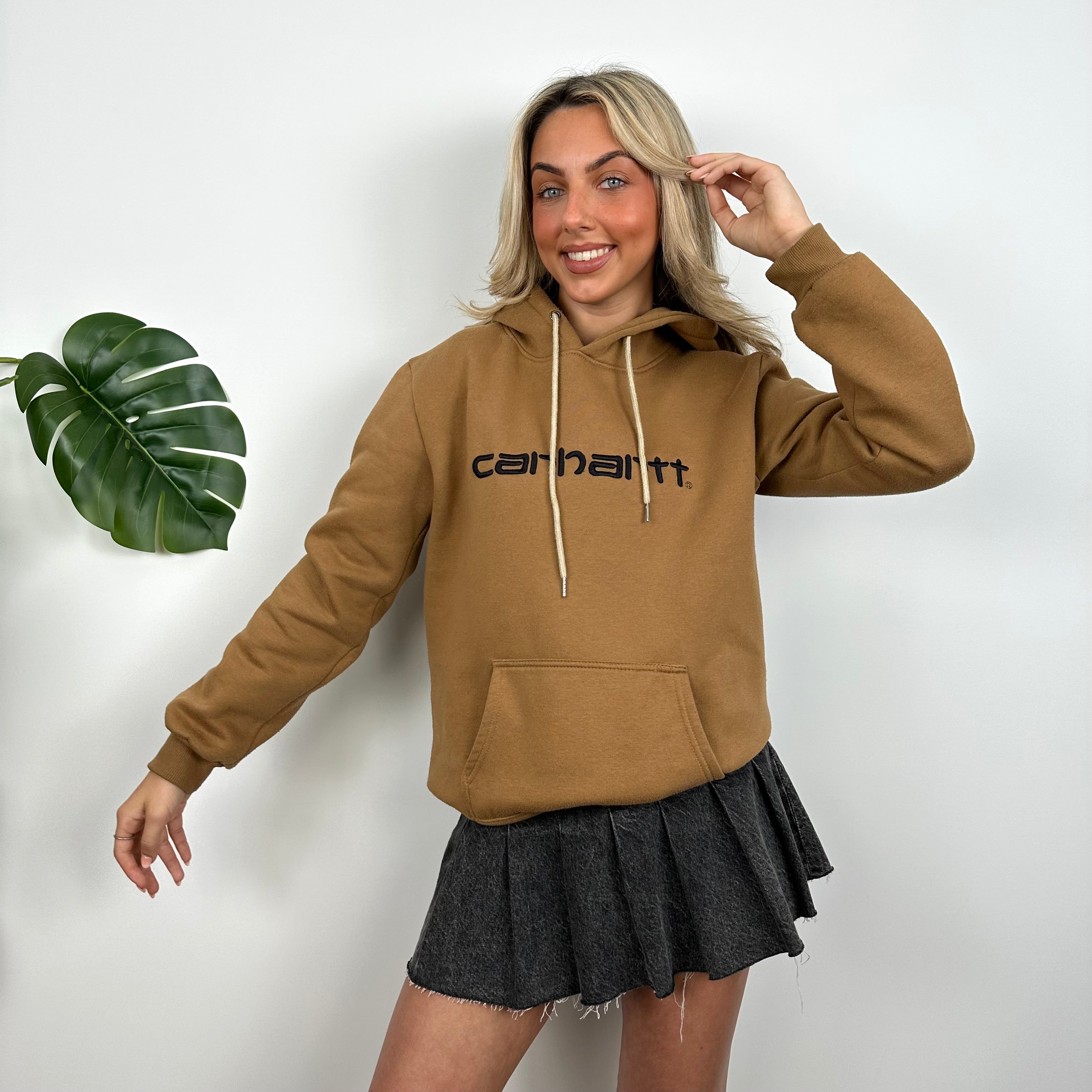 Carhartt RARE Tan Brown Embroidered Spell Out Hoodie (S)