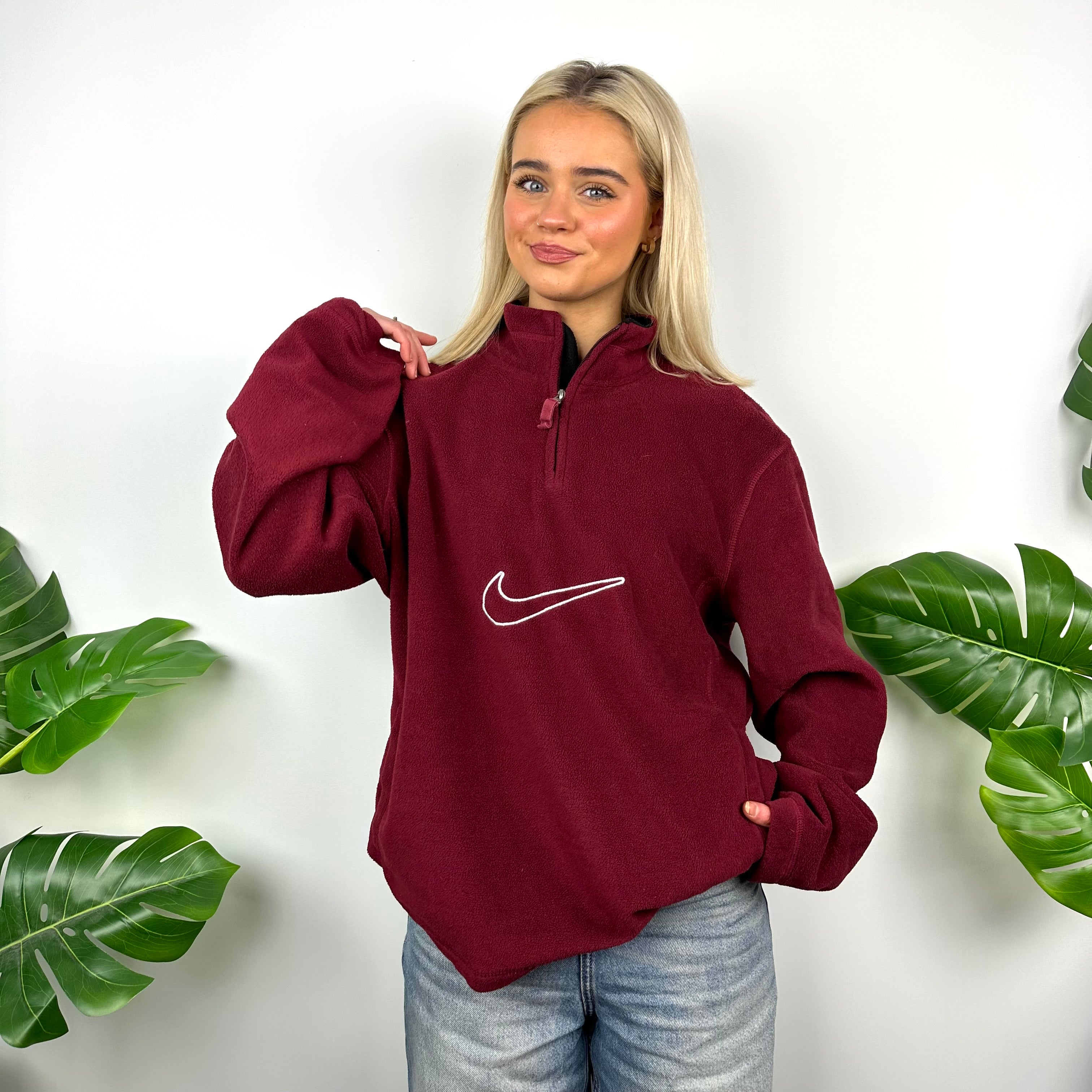 Nike Maroon Embroidered Swoosh Quarter Zip Sweatshirt (M)