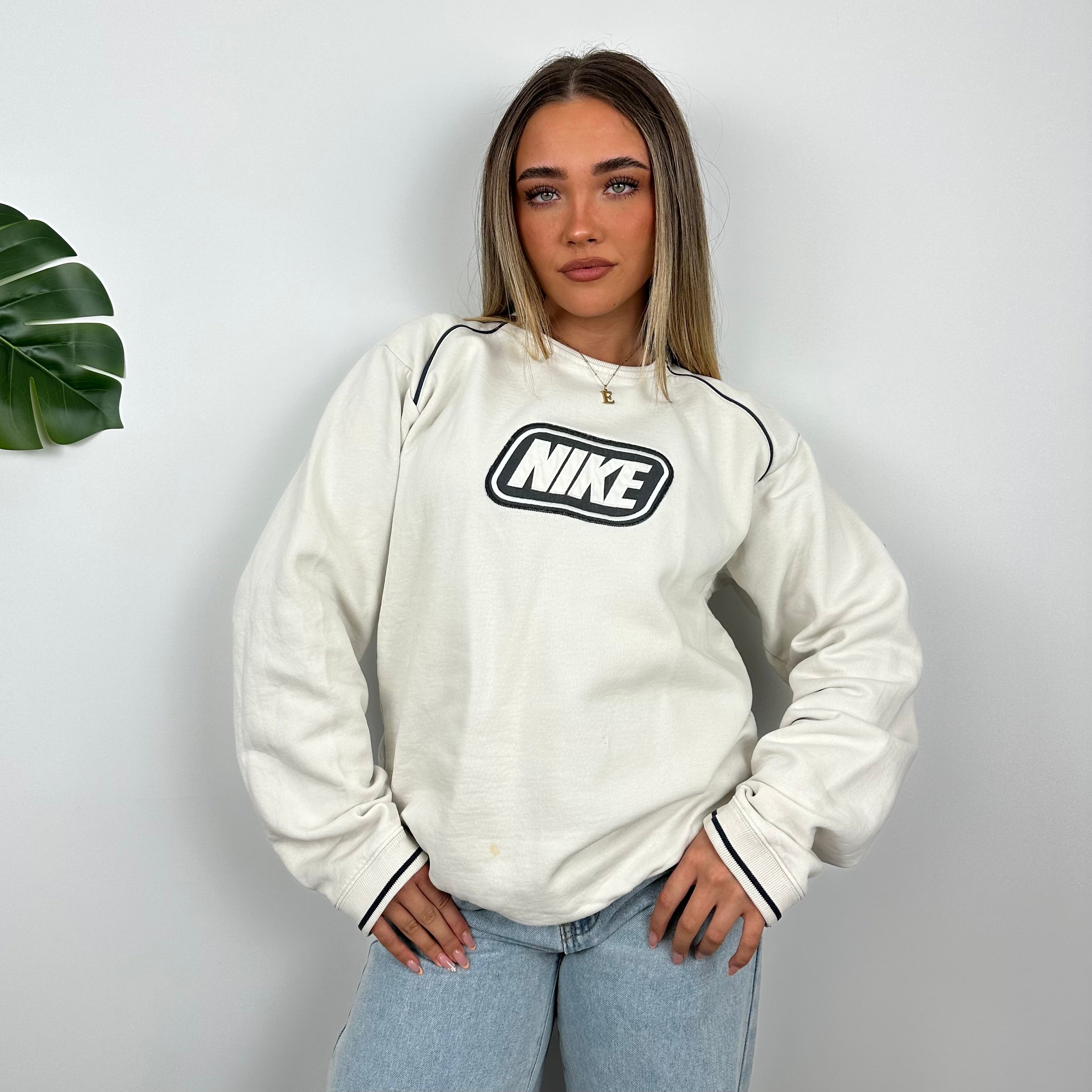 Nike RARE White Embroidered Spell Out Sweatshirt as worn by Molly Mae Hague (M)