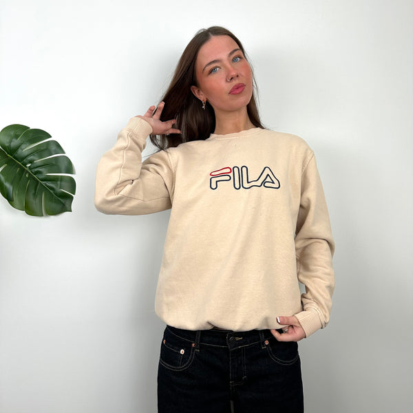 FILA Tan Brown Embroidered Spell Out Sweatshirt (M)