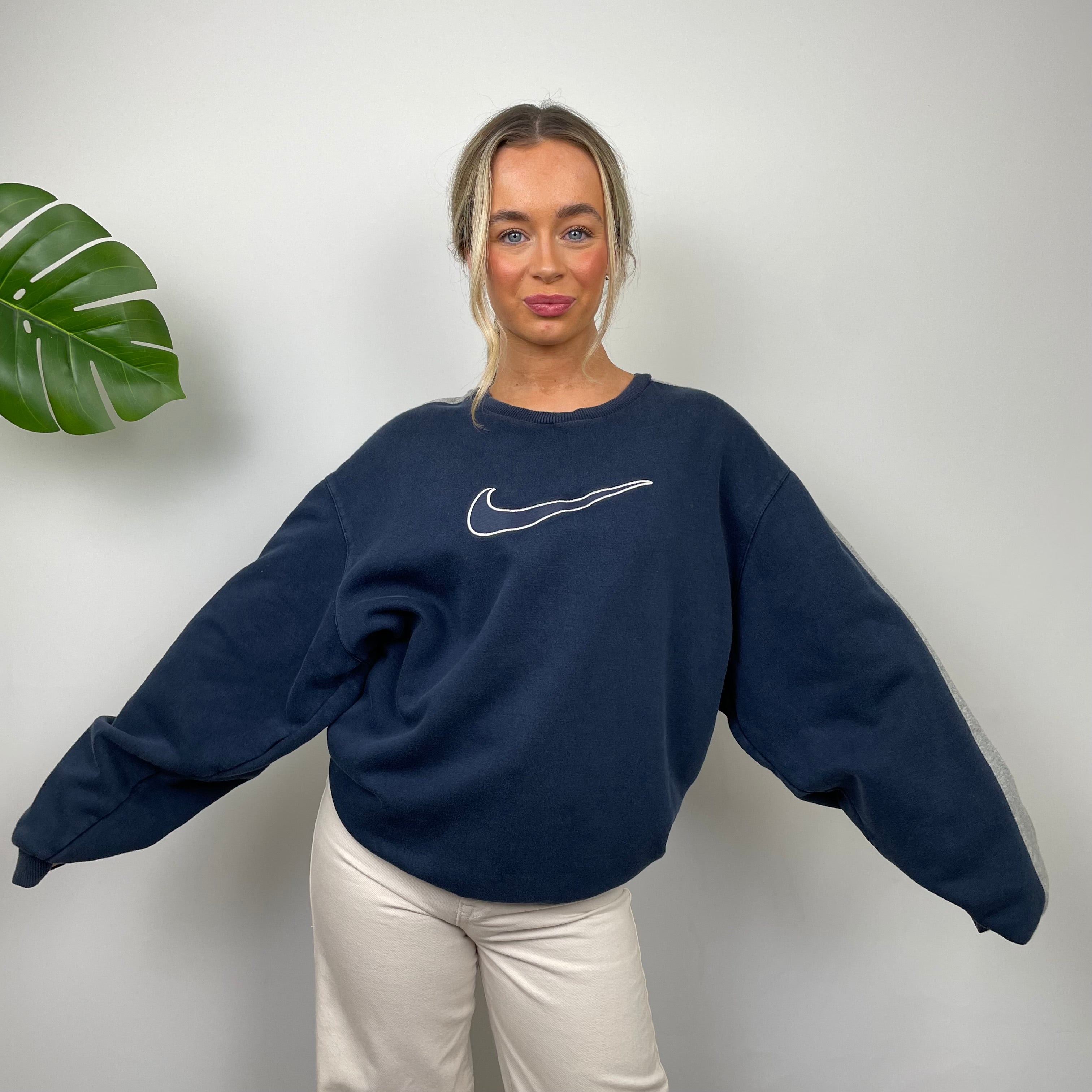 Nike RARE Navy Embroidered Swoosh Sweatshirt (M)