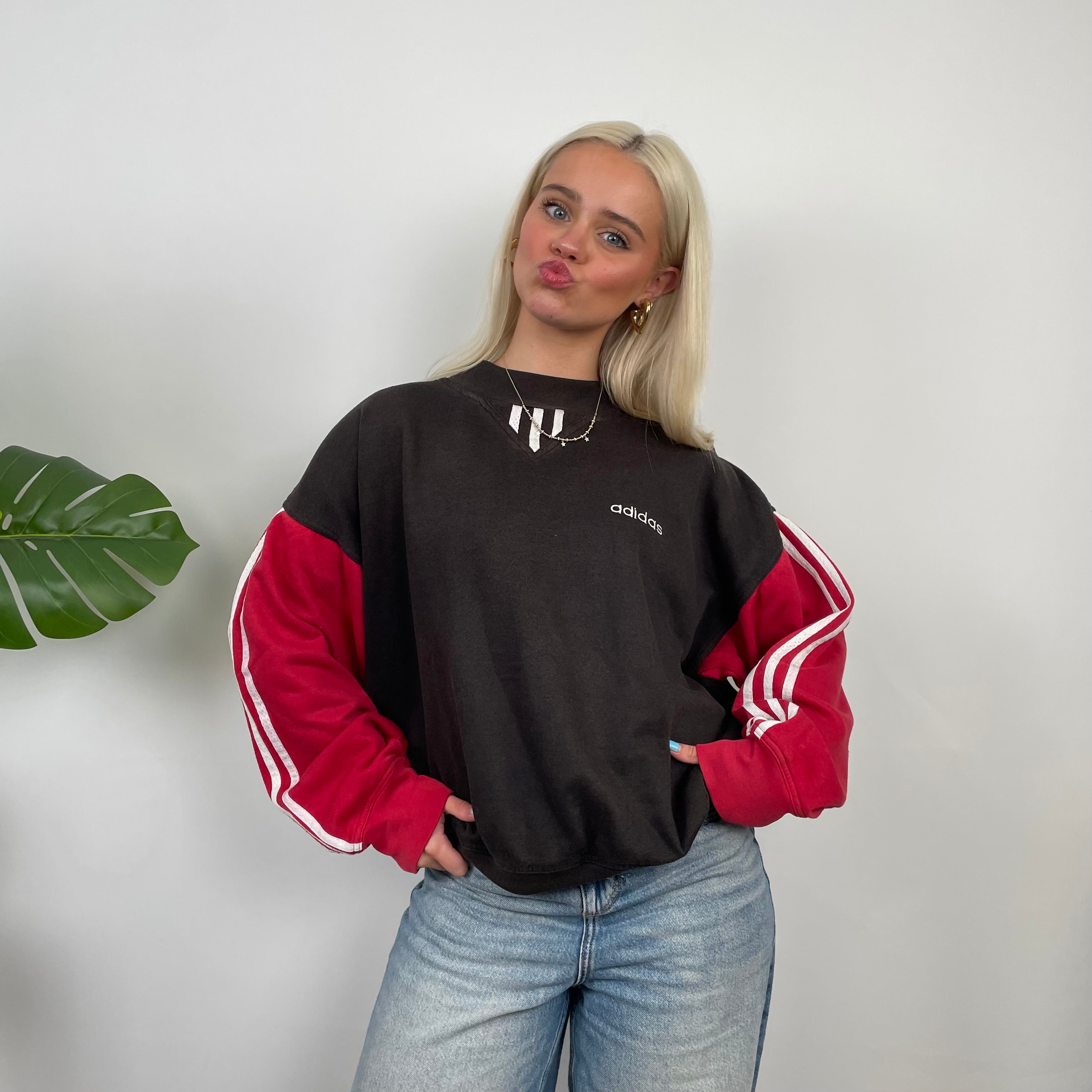 Adidas Red & Black Embroidered Spell Out Sweatshirt (S)