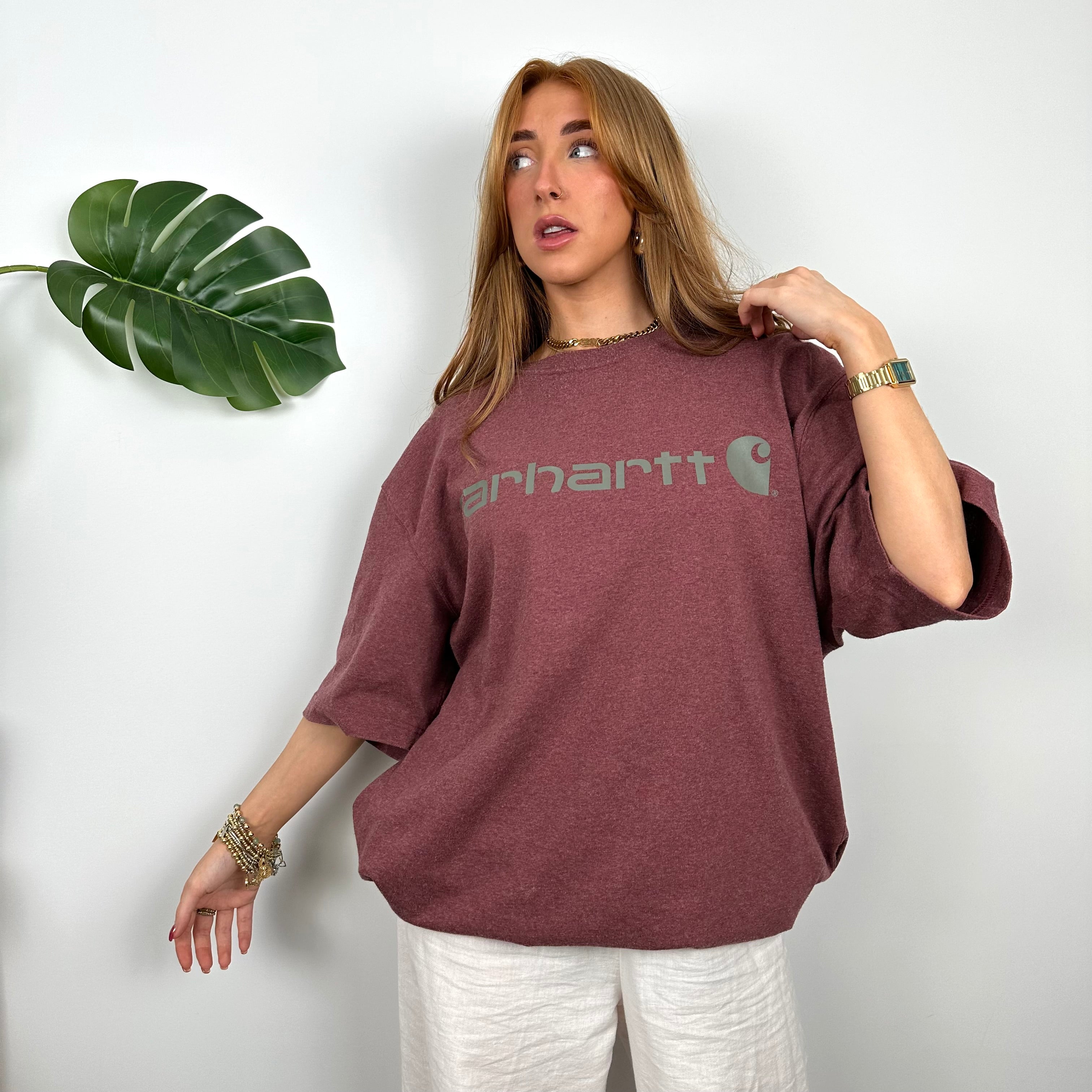 Carhartt RARE Maroon Spell Out T Shirt (L)