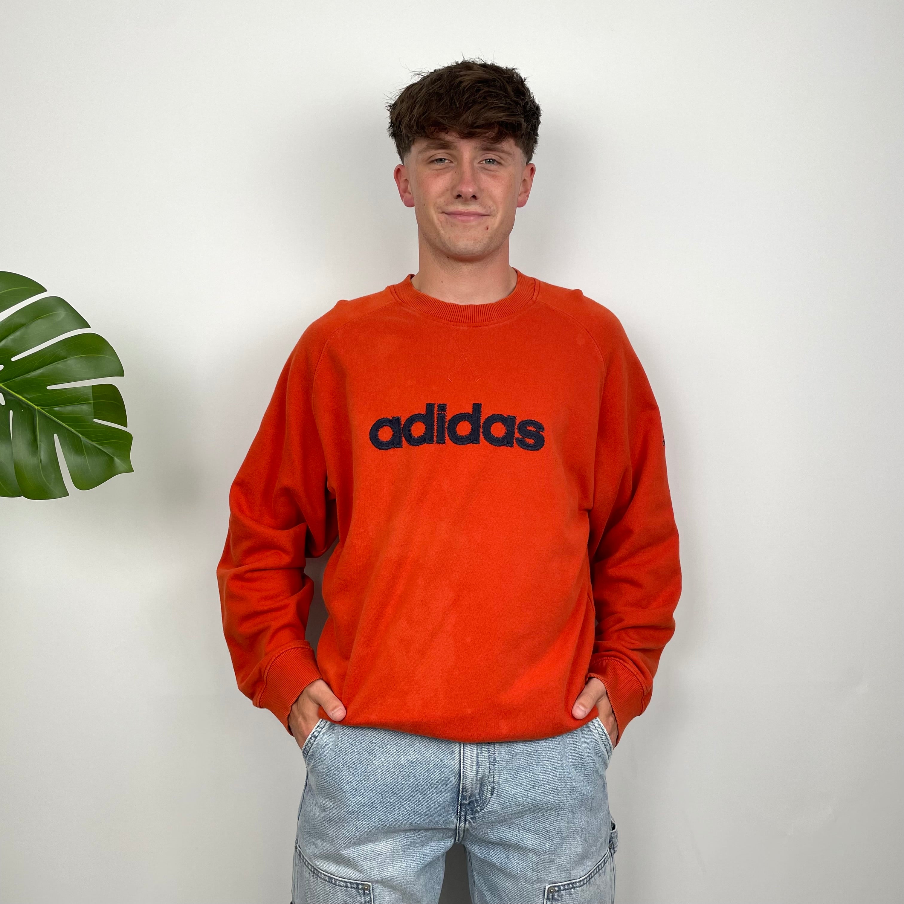 Adidas Orange Embroidered Spell Out Sweatshirt (XL)