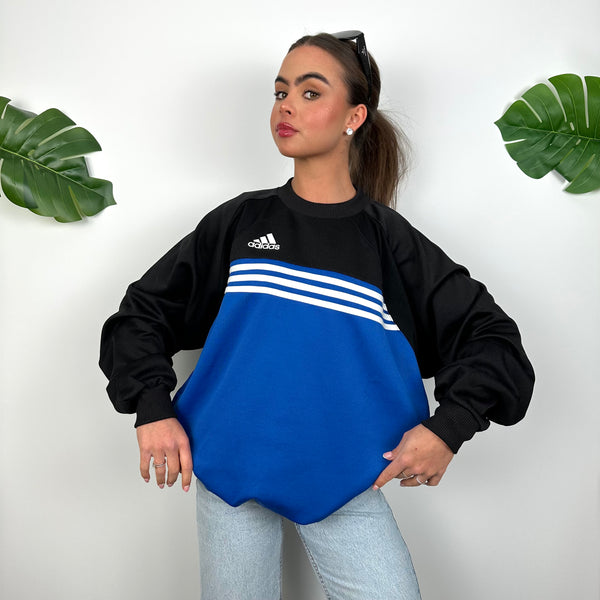 Adidas Black & Blue Embroidered Spell Out Sweatshirt (L)