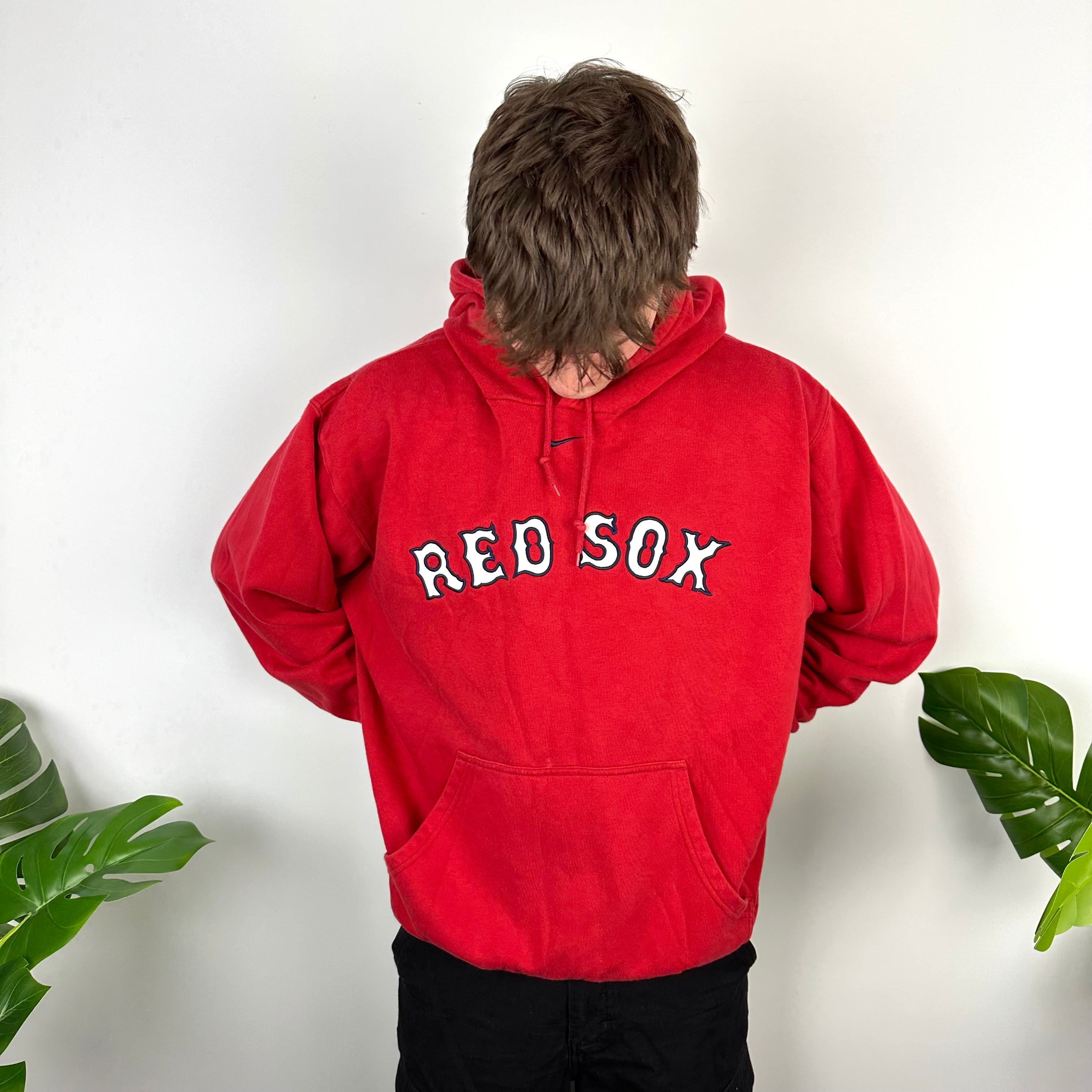 Nike X Boston Red Sox Red Embroidered Spell Out Hoodie (L)