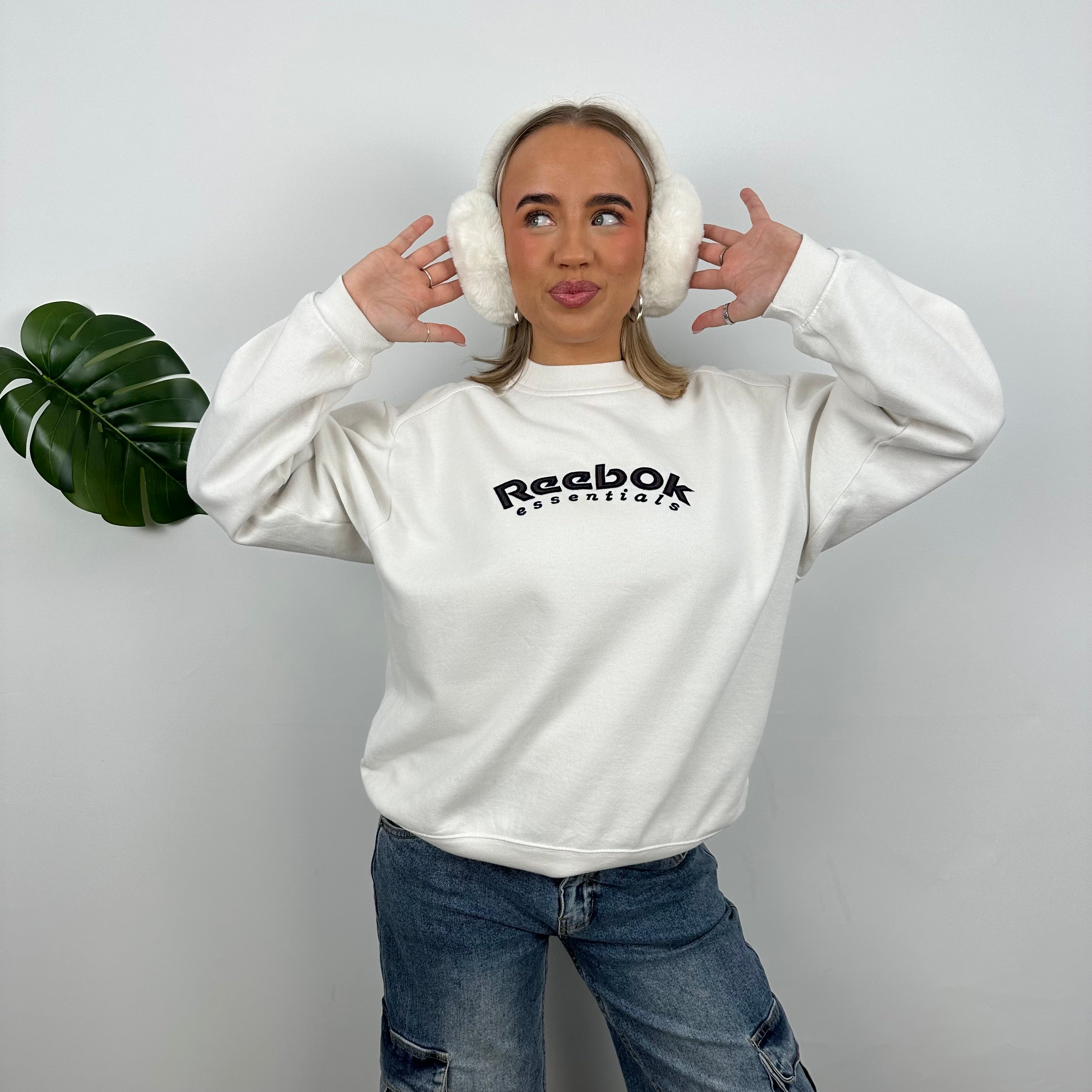 Reebok White Embroidered Spell Out Sweatshirt (M)