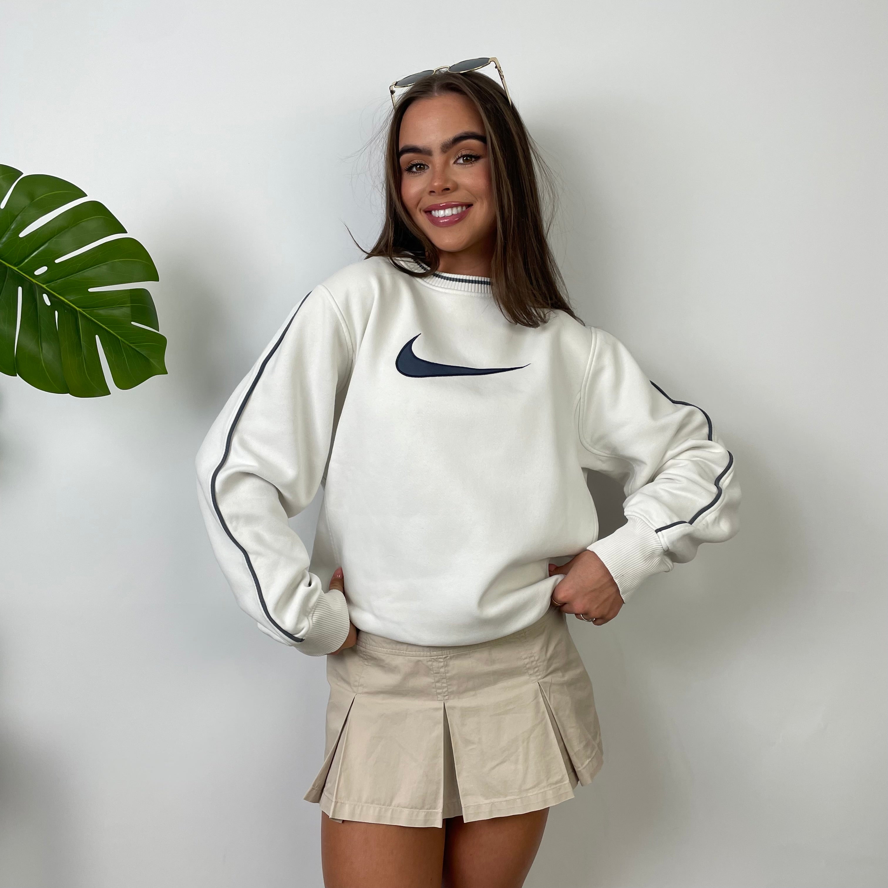 Nike White Embroidered Swoosh Sweatshirt (S)