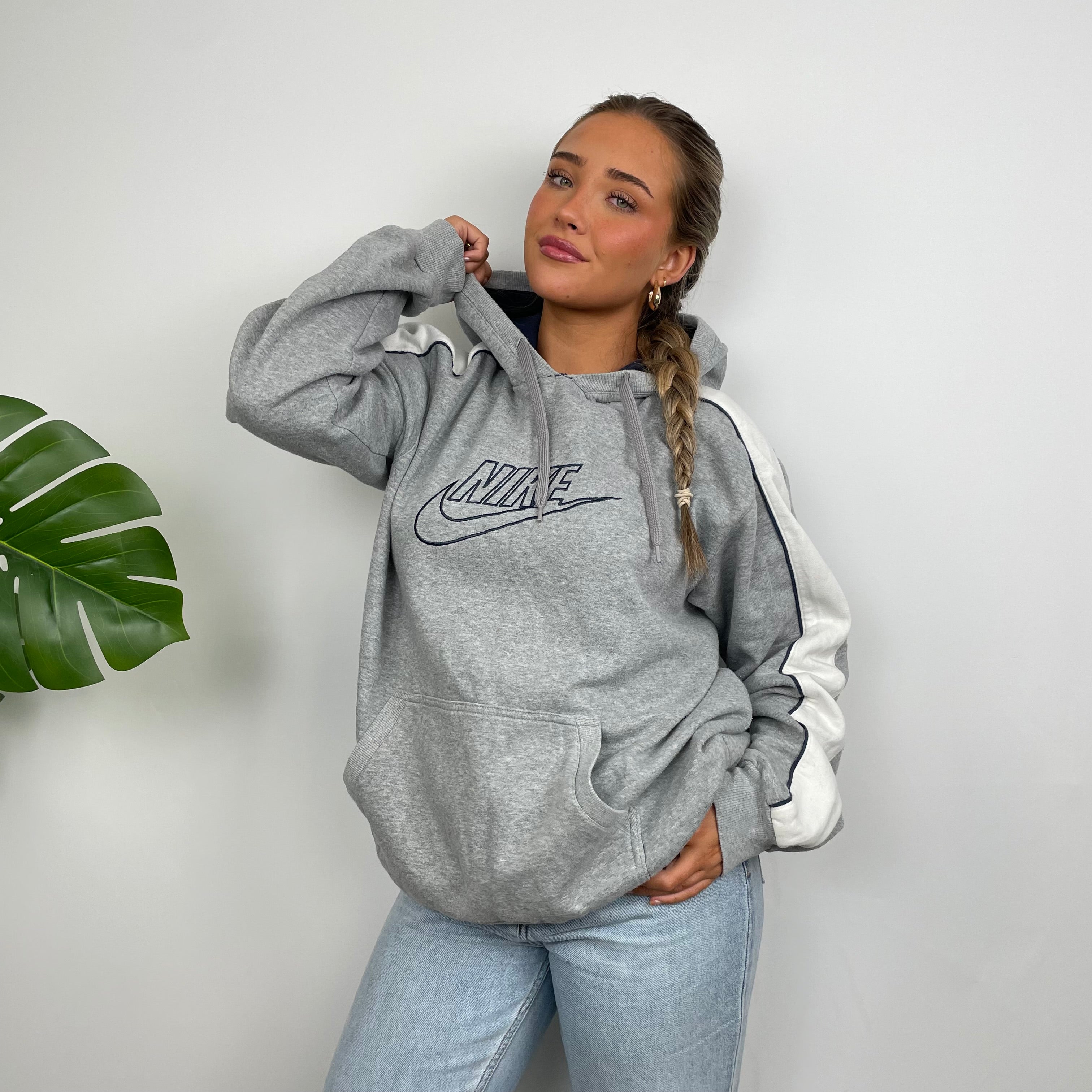 Nike Grey Embroidered Spell Out Hoodie (L)