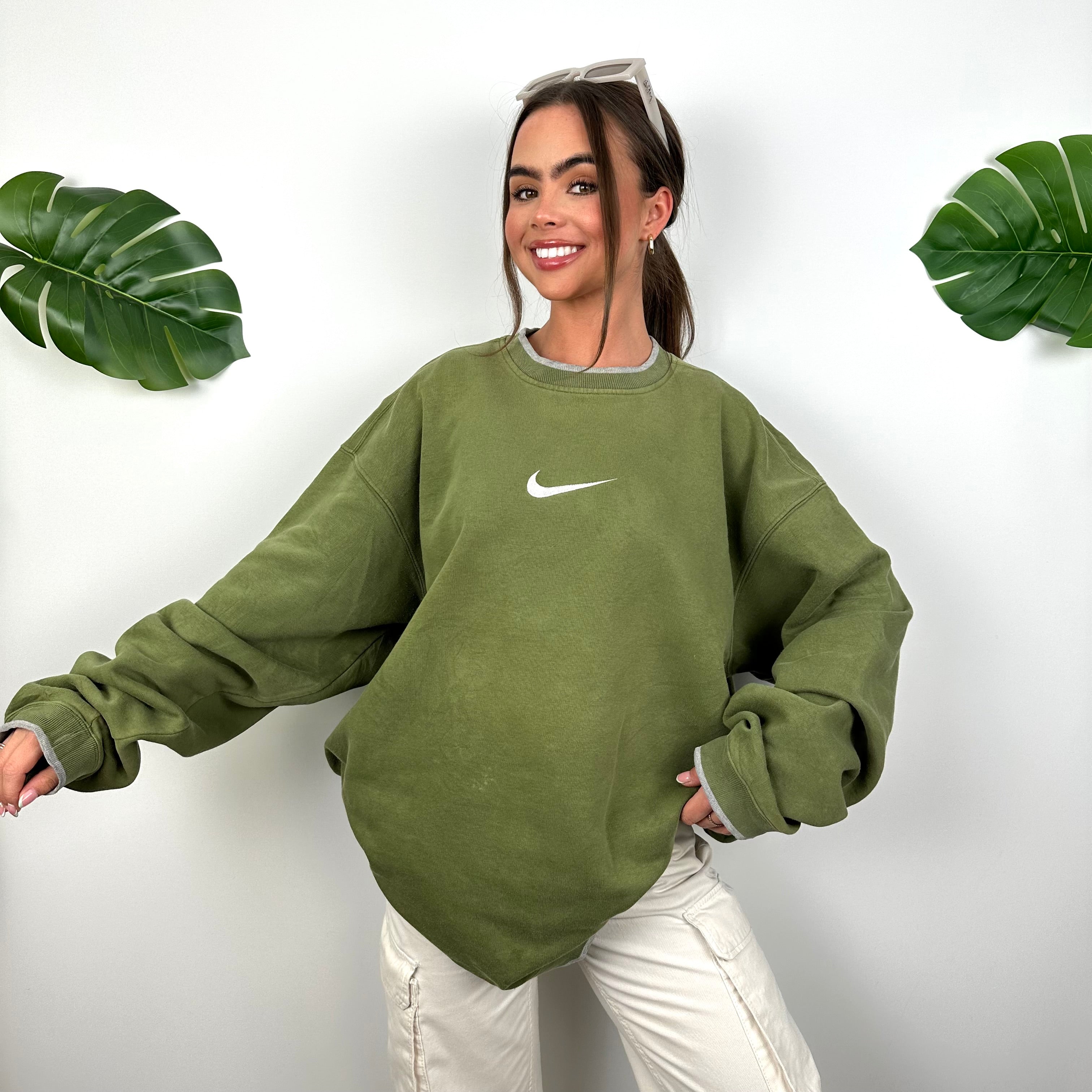 Nike RARE Green Embroidered Swoosh Sweatshirt (XXL)