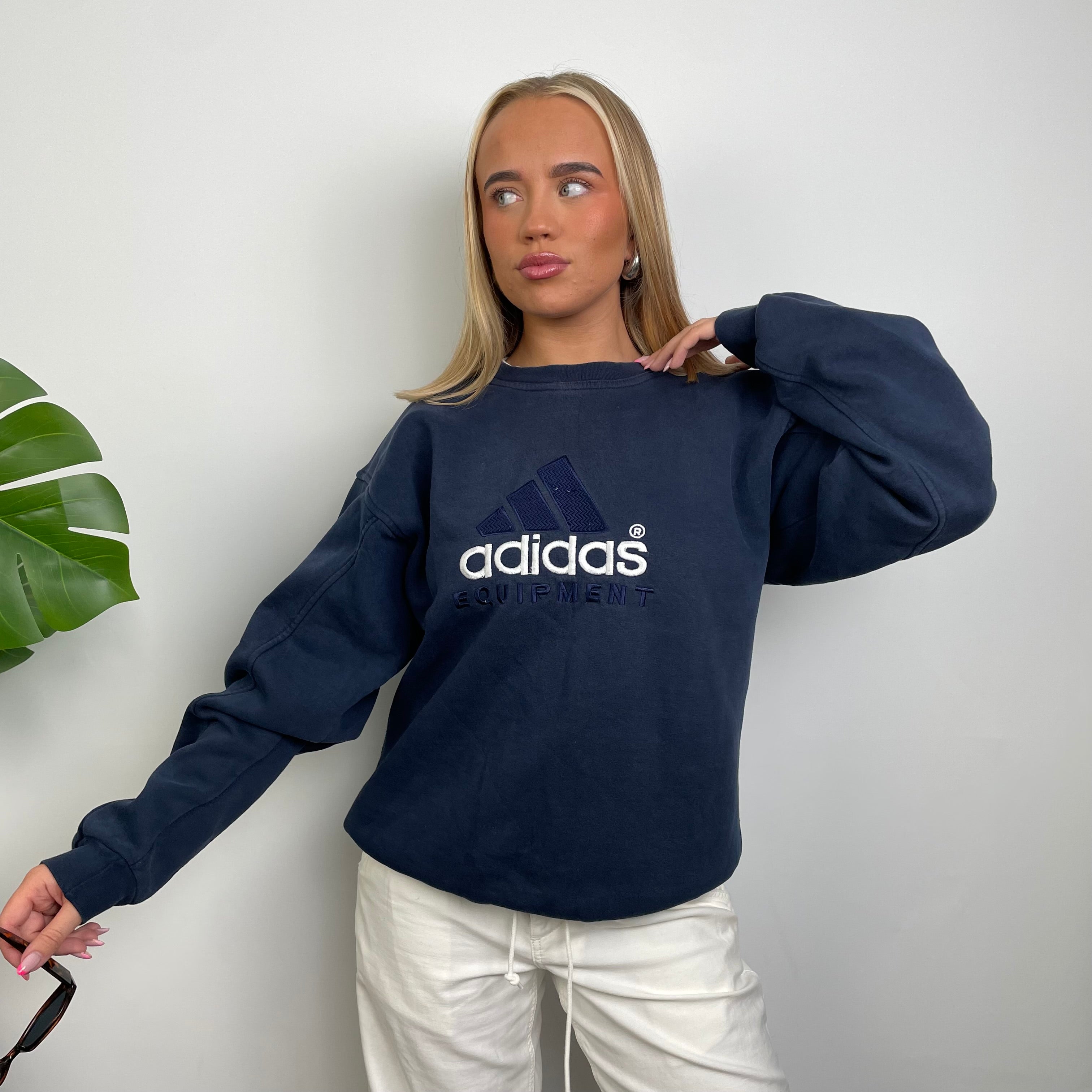 Adidas Equipment RARE Navy Embroidered Spell Out Sweatshirt (XL)