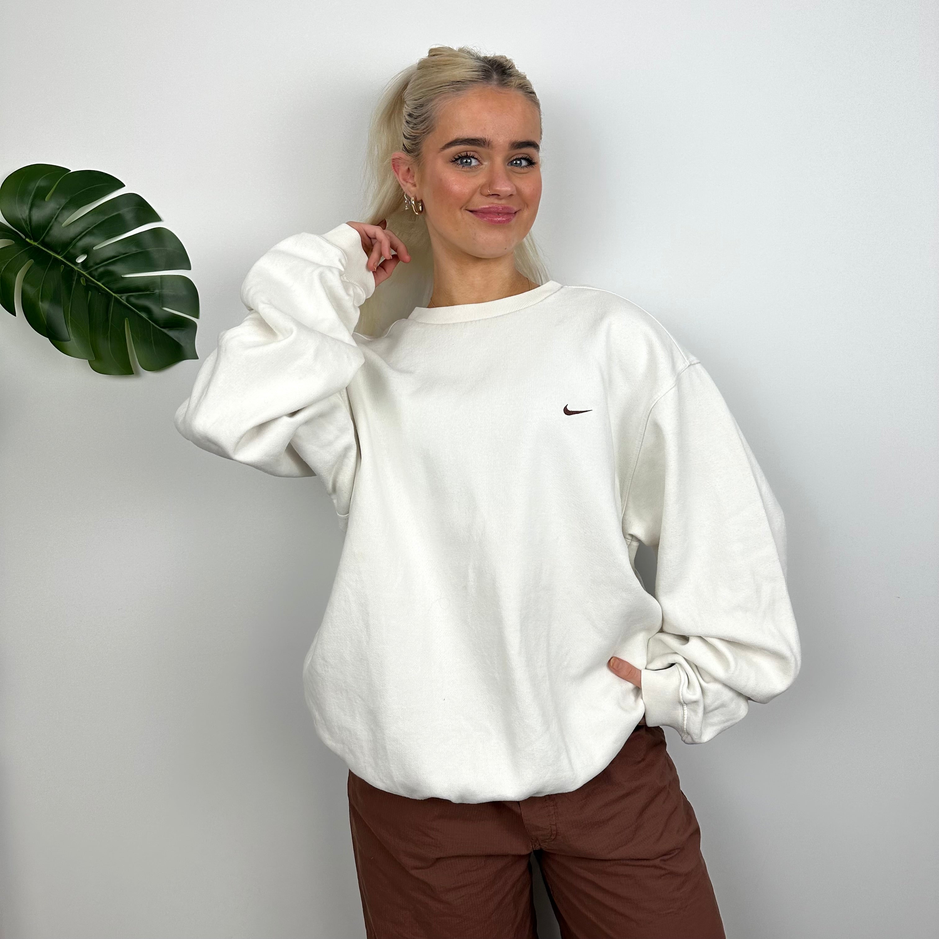 Nike White Embroidered Swoosh Sweatshirt (L)