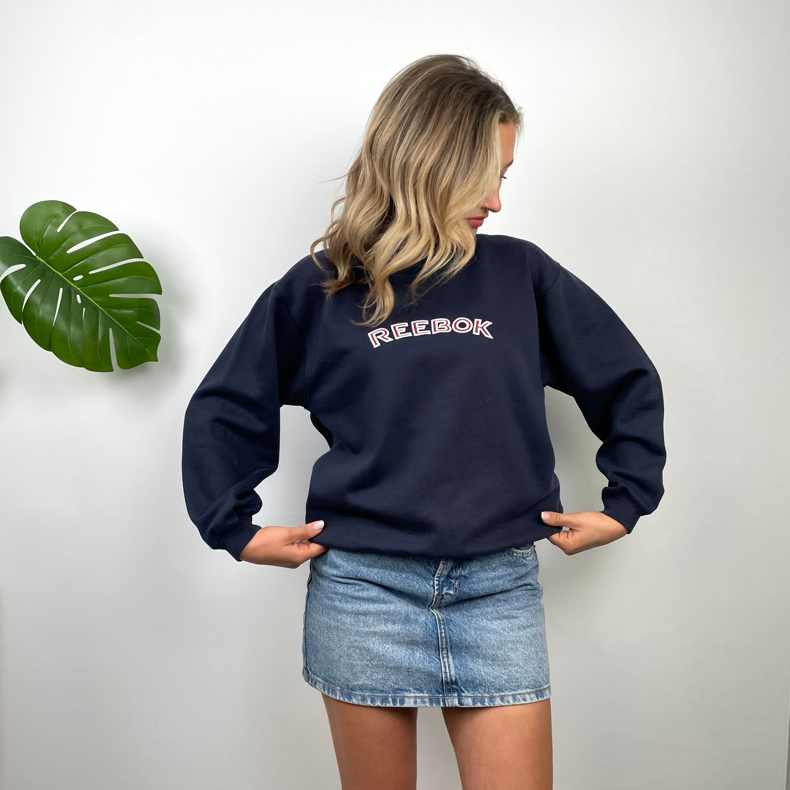 Reebok Navy Embroidered Spell Out Sweatshirt (S)