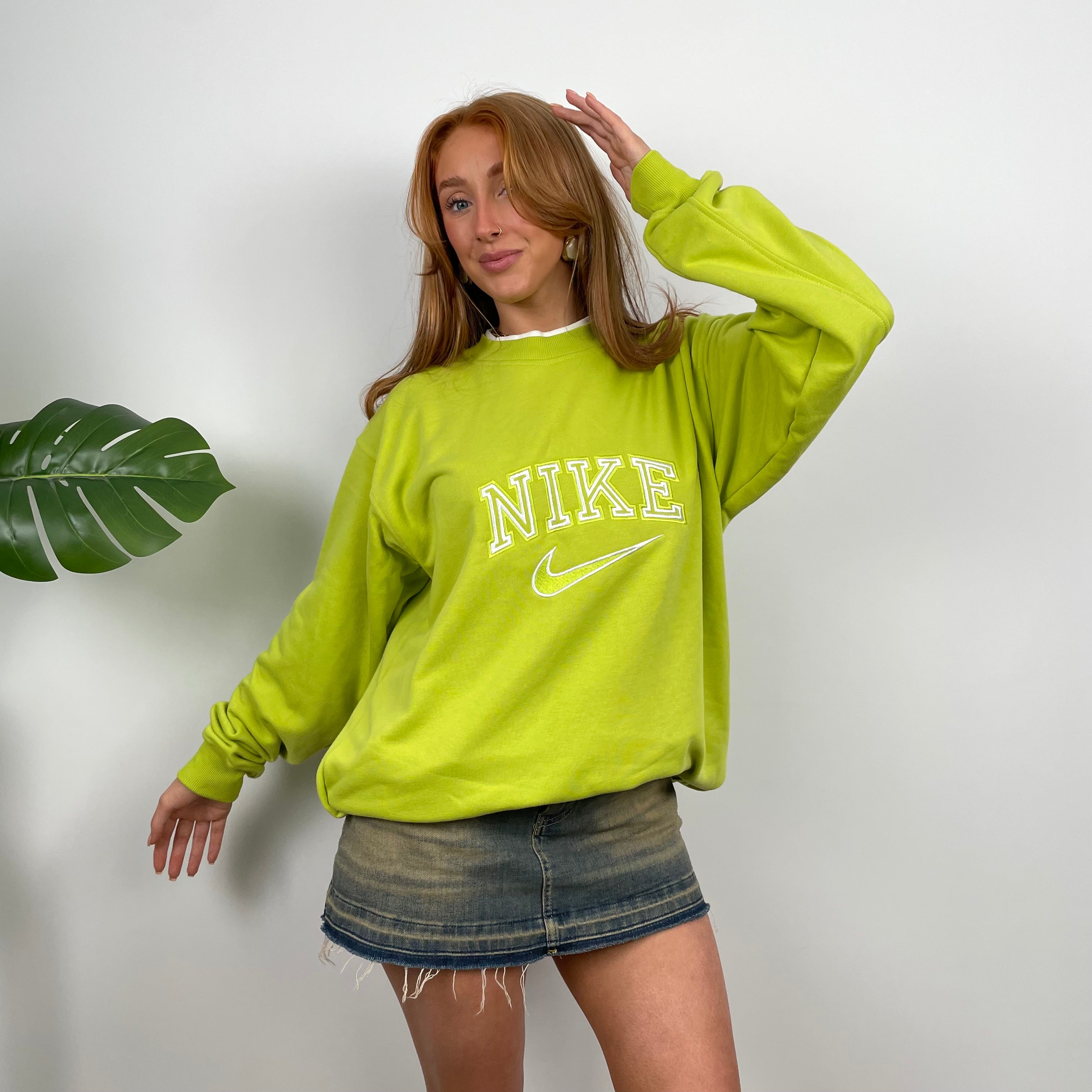 Nike Lime Green Embroidered Spell Out Sweatshirt (L)