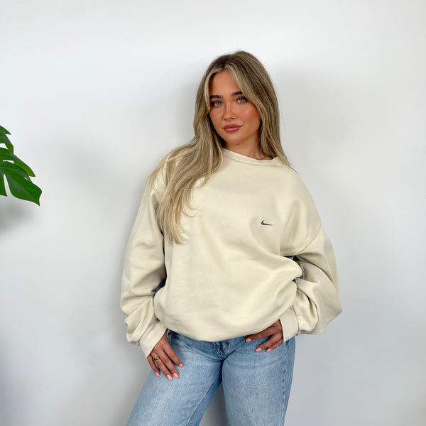 Nike Cream Embroidered Swoosh Sweatshirt (XL)