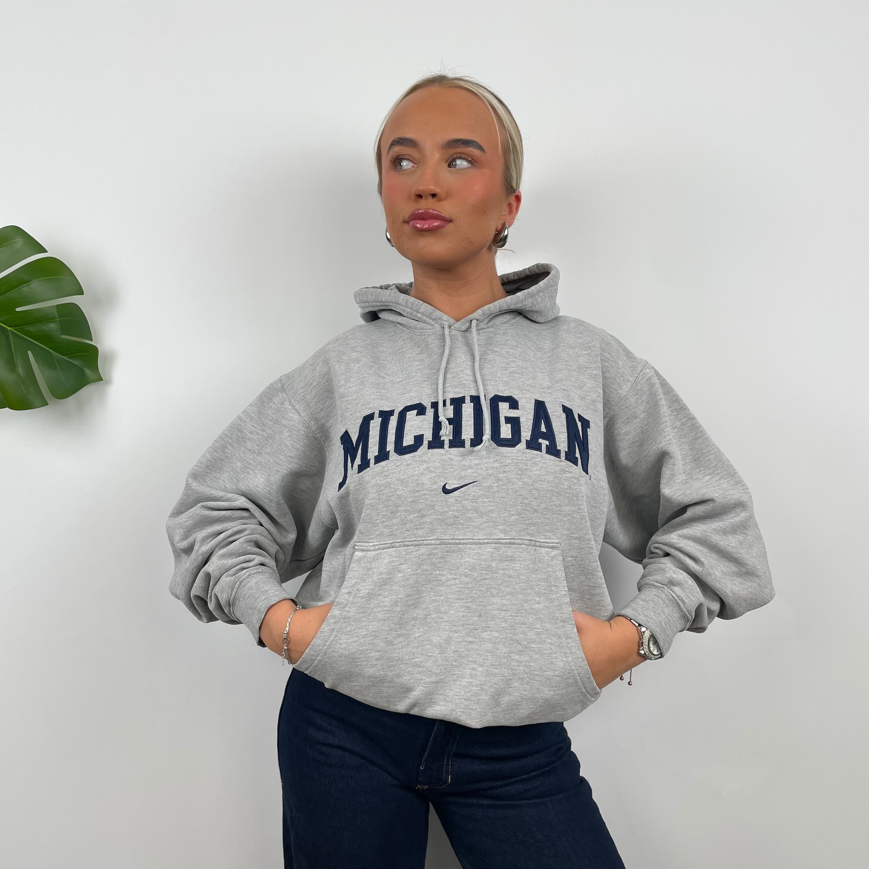 Nike x Michigan RARE Grey Embroidered Spell Out Hoodie (S)