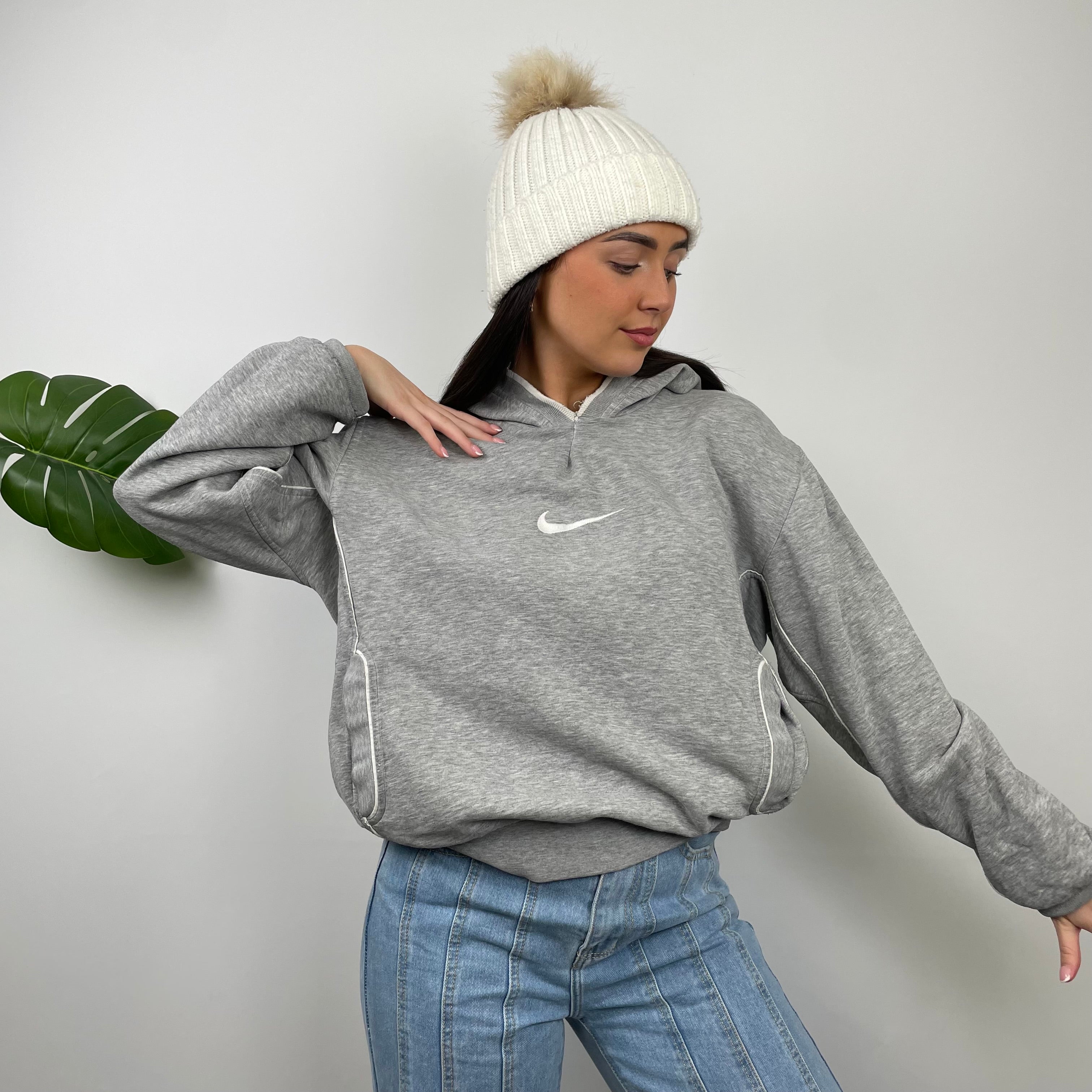 Nike Grey Embroidered Centre Swoosh Hoodie (S)