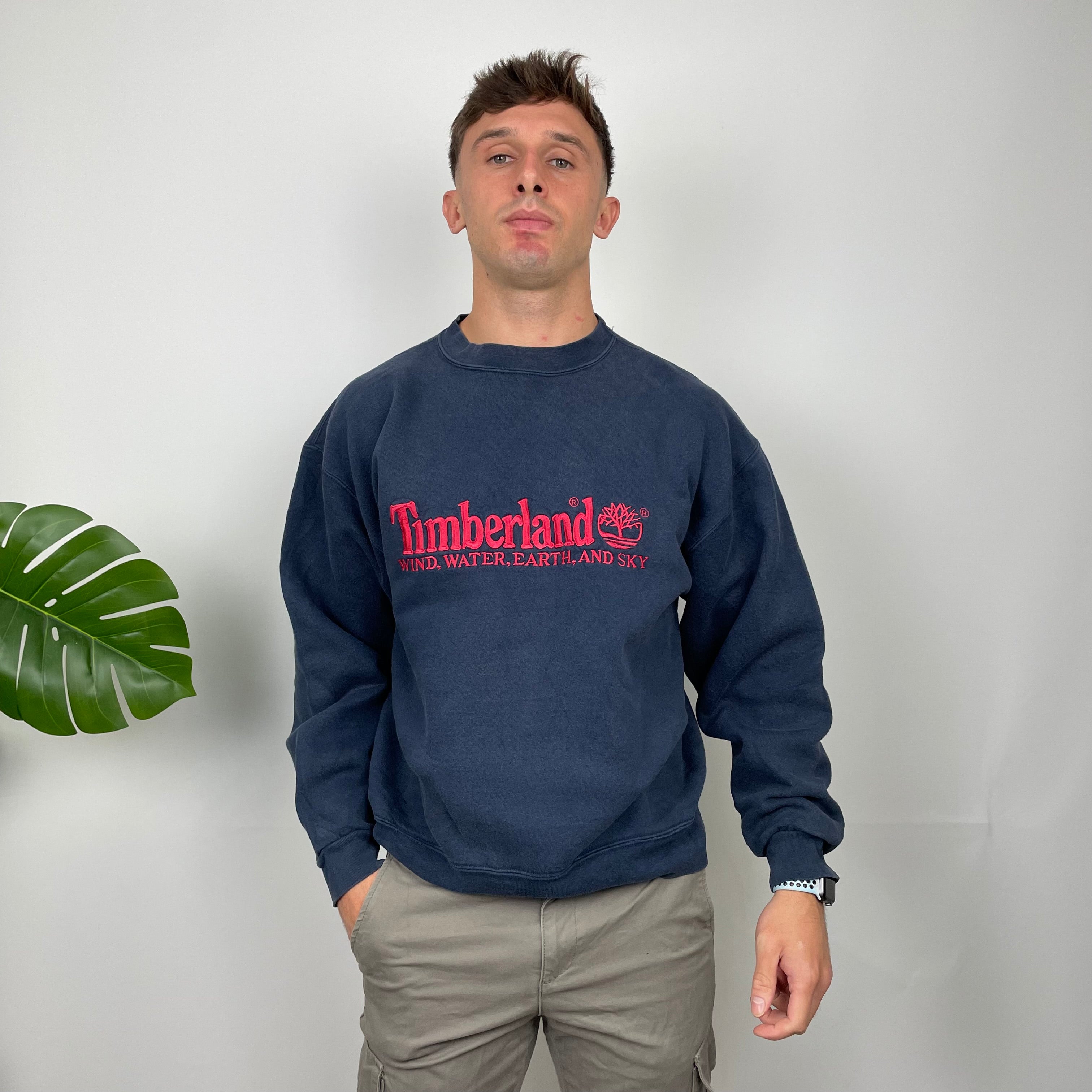 Timberland Navy Embroidered Spell Out Sweatshirt (M)