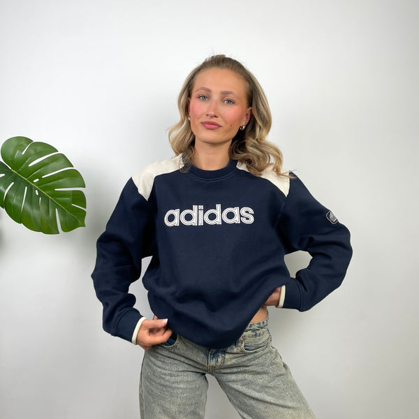 Adidas Navy Embroidered Spell Out Sweatshirt (M)