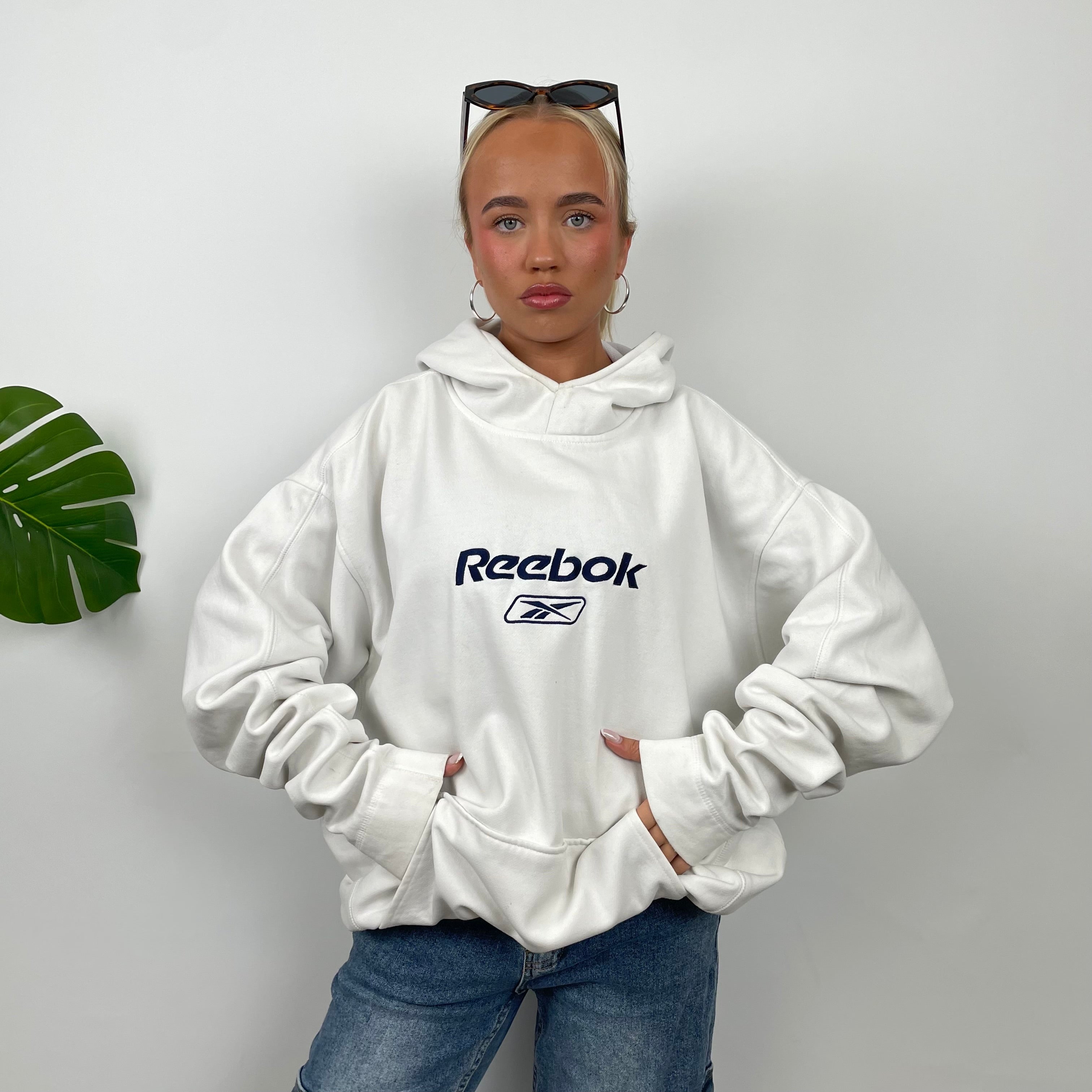 Reebok White Embroidered Spell Out Hoodie (3XL)