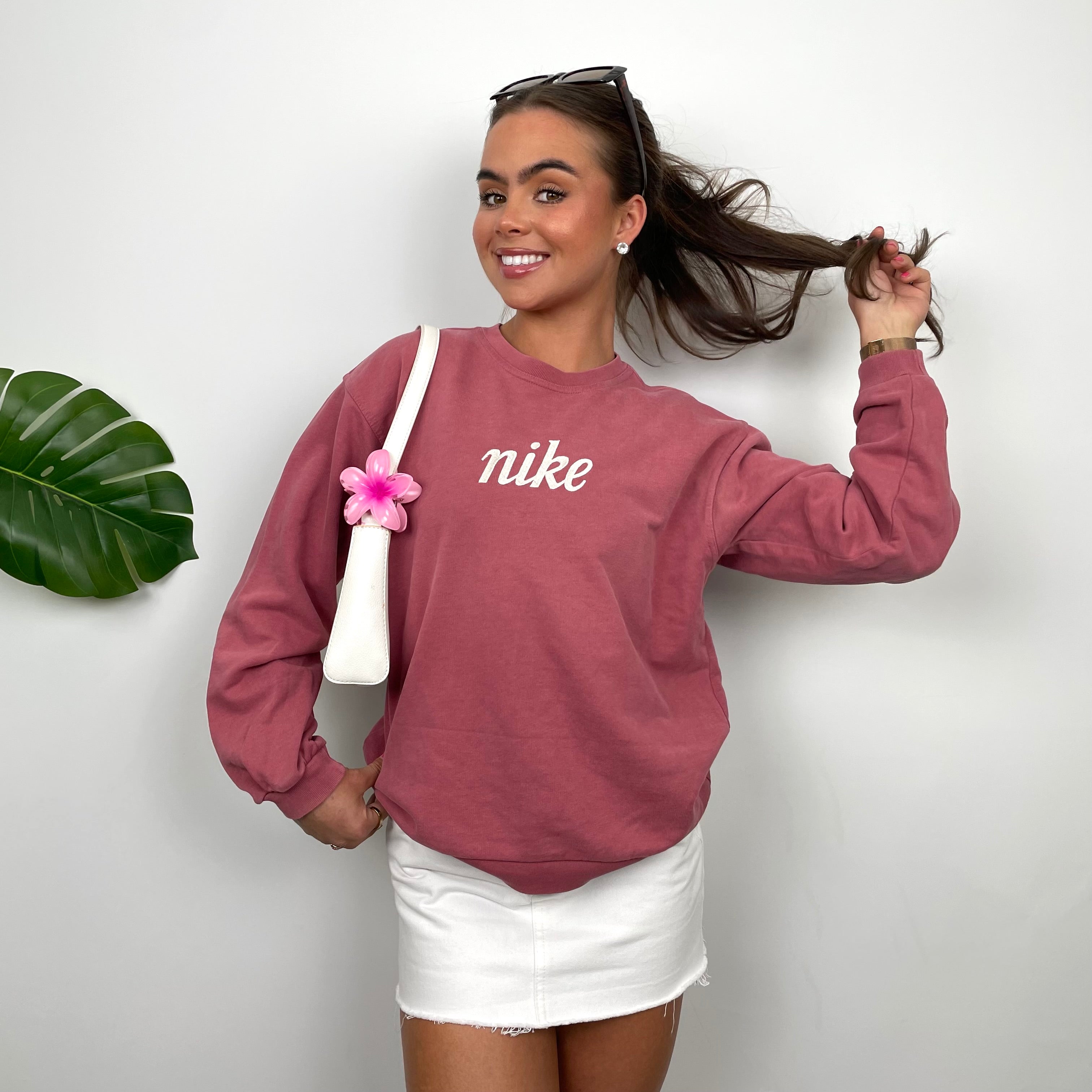 Nike RARE Dusty Pink Embroidered Spell Out Sweatshirt (XS)