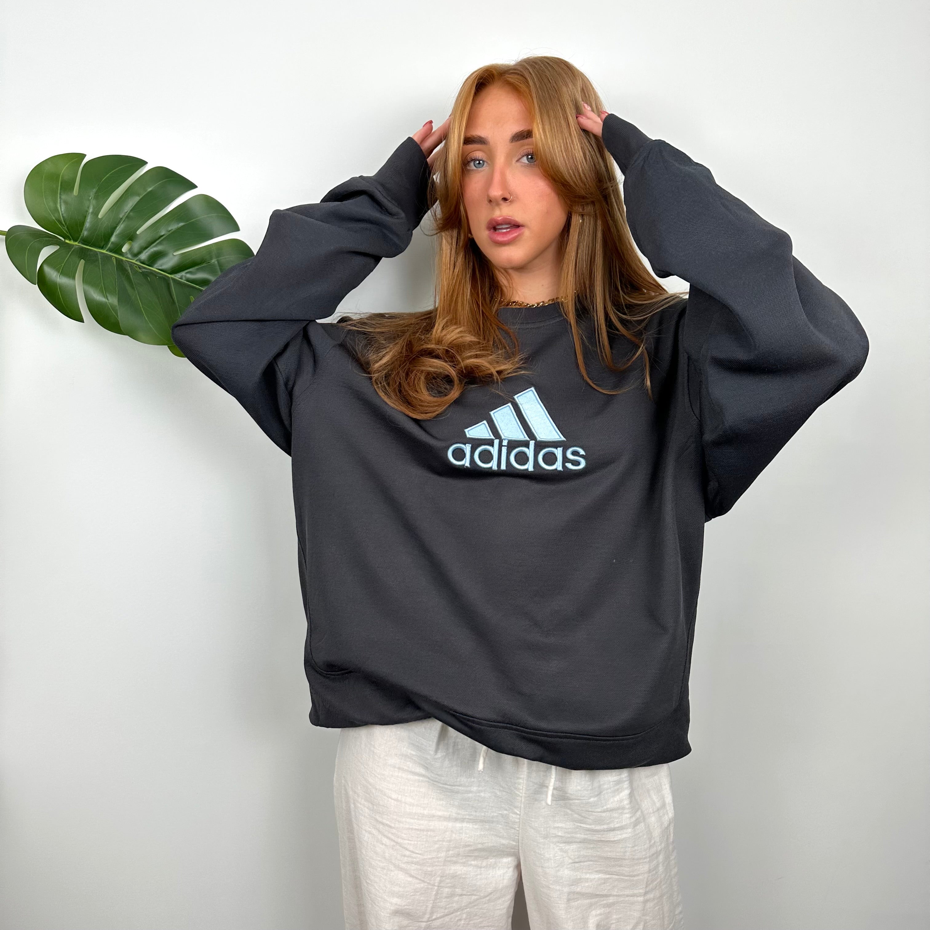 Adidas Charcoal Grey Embroidered Spell Out Sweatshirt (L)