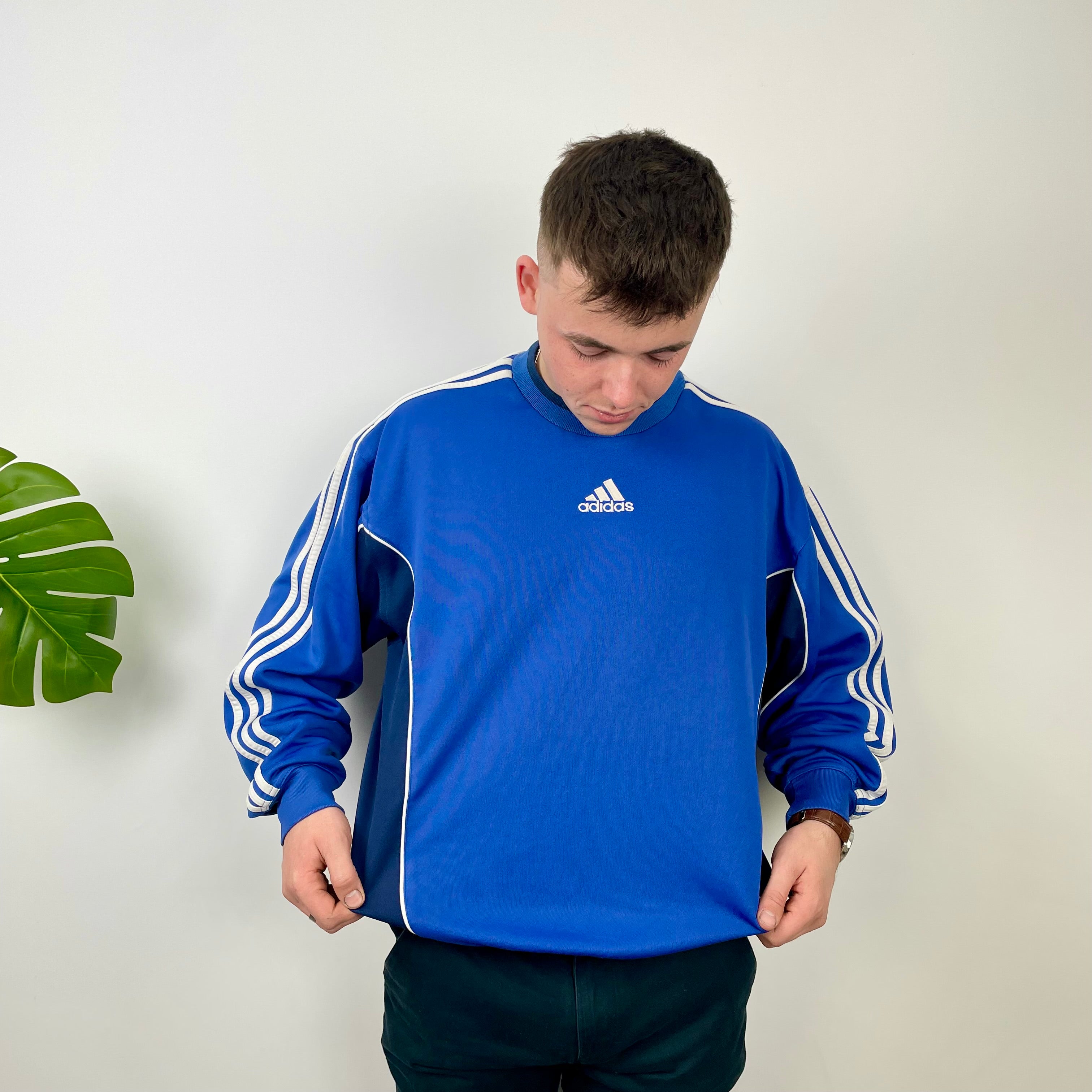 Adidas Blue Embroidered Spell Out Sweatshirt (L)