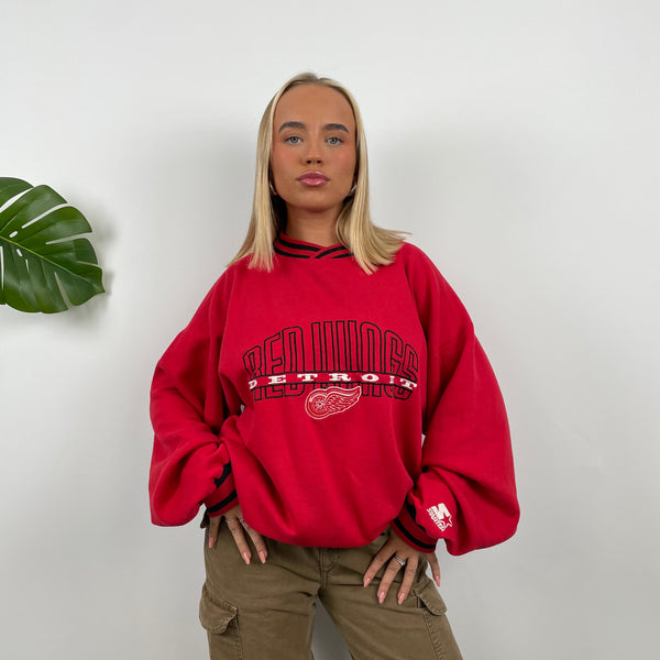 Detroit Redwings RARE Red Embroidered Spell Out Sweatshirt (M)