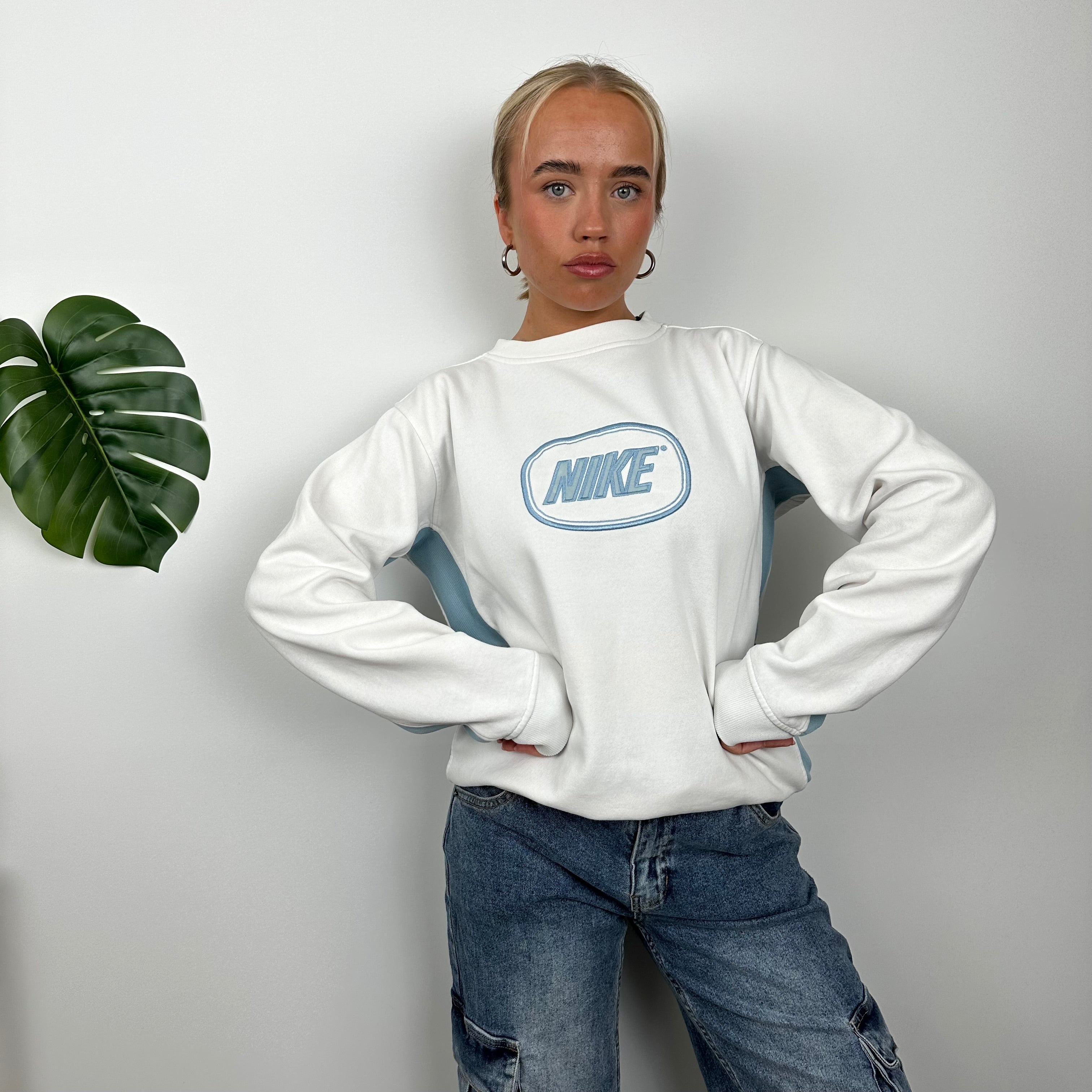 Nike RARE White Embroidered Spell Out Sweatshirt (S)