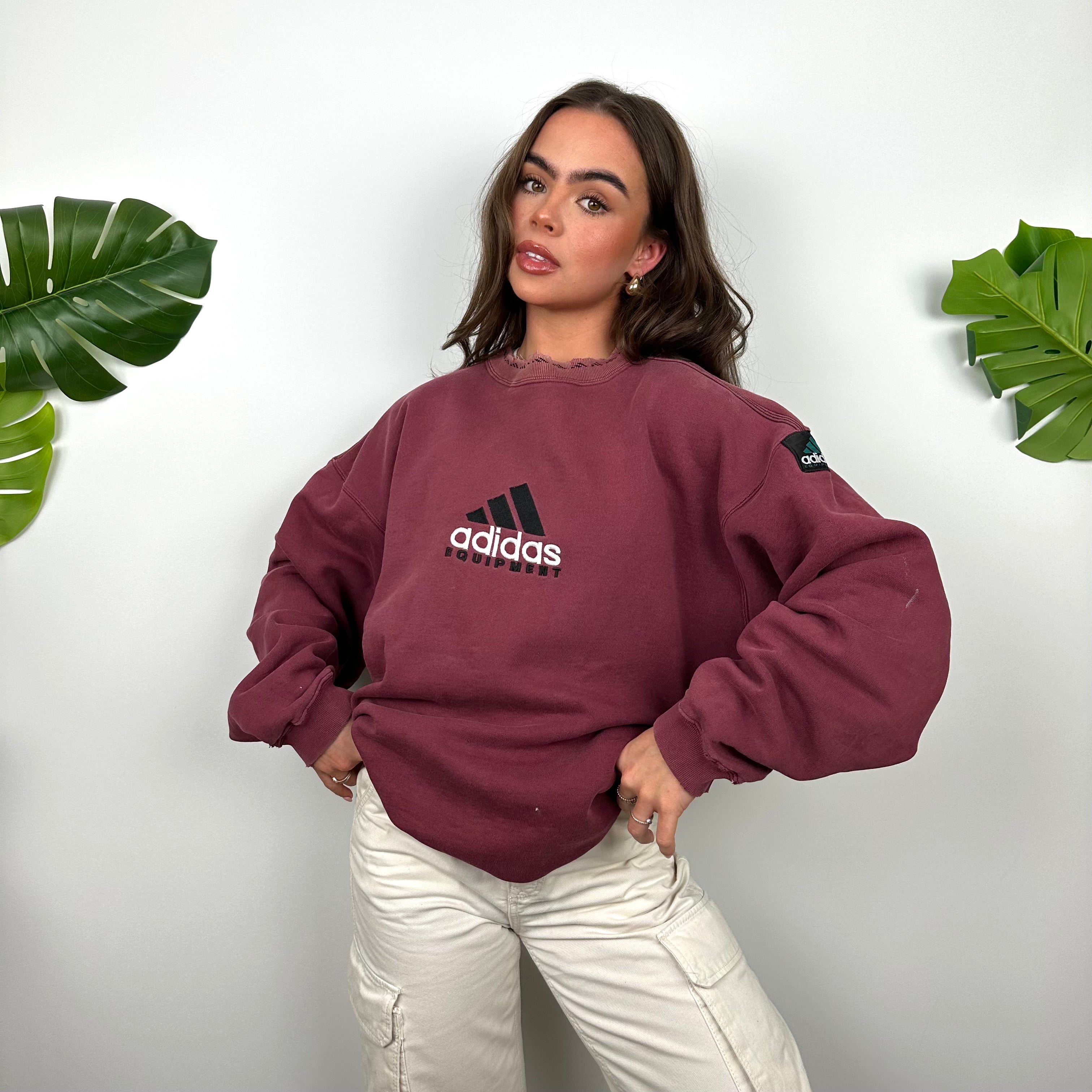 Adidas Equipment Maroon Embroidered Spell Out Sweatshirt (L)