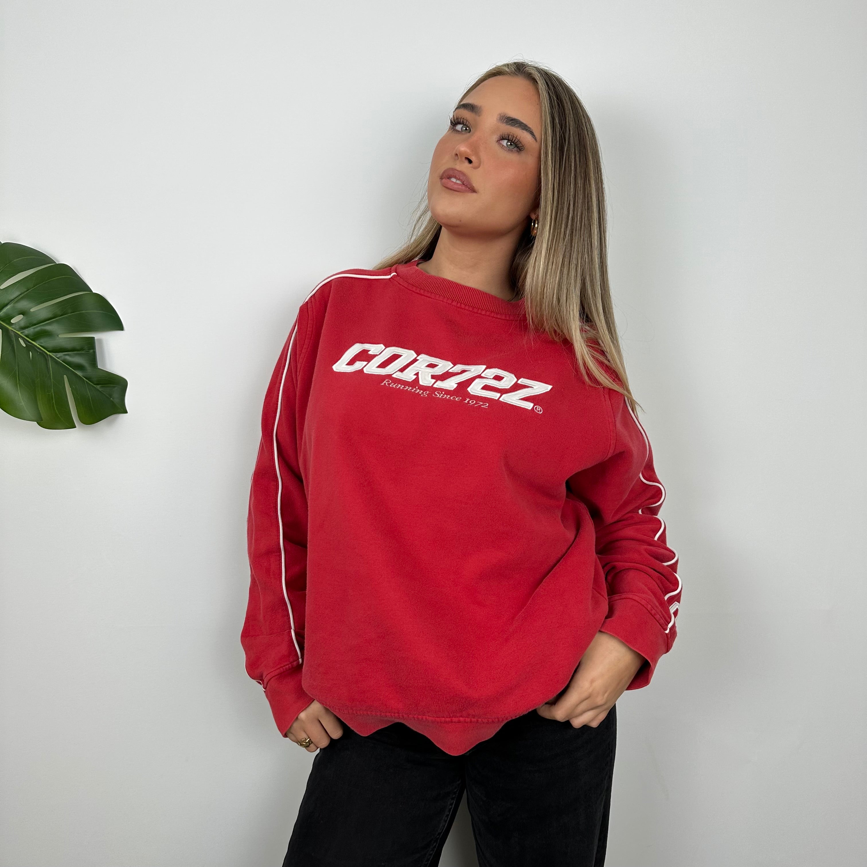 Nike Cortez RARE Red Embroidered Spell Out Sweatshirt (L)