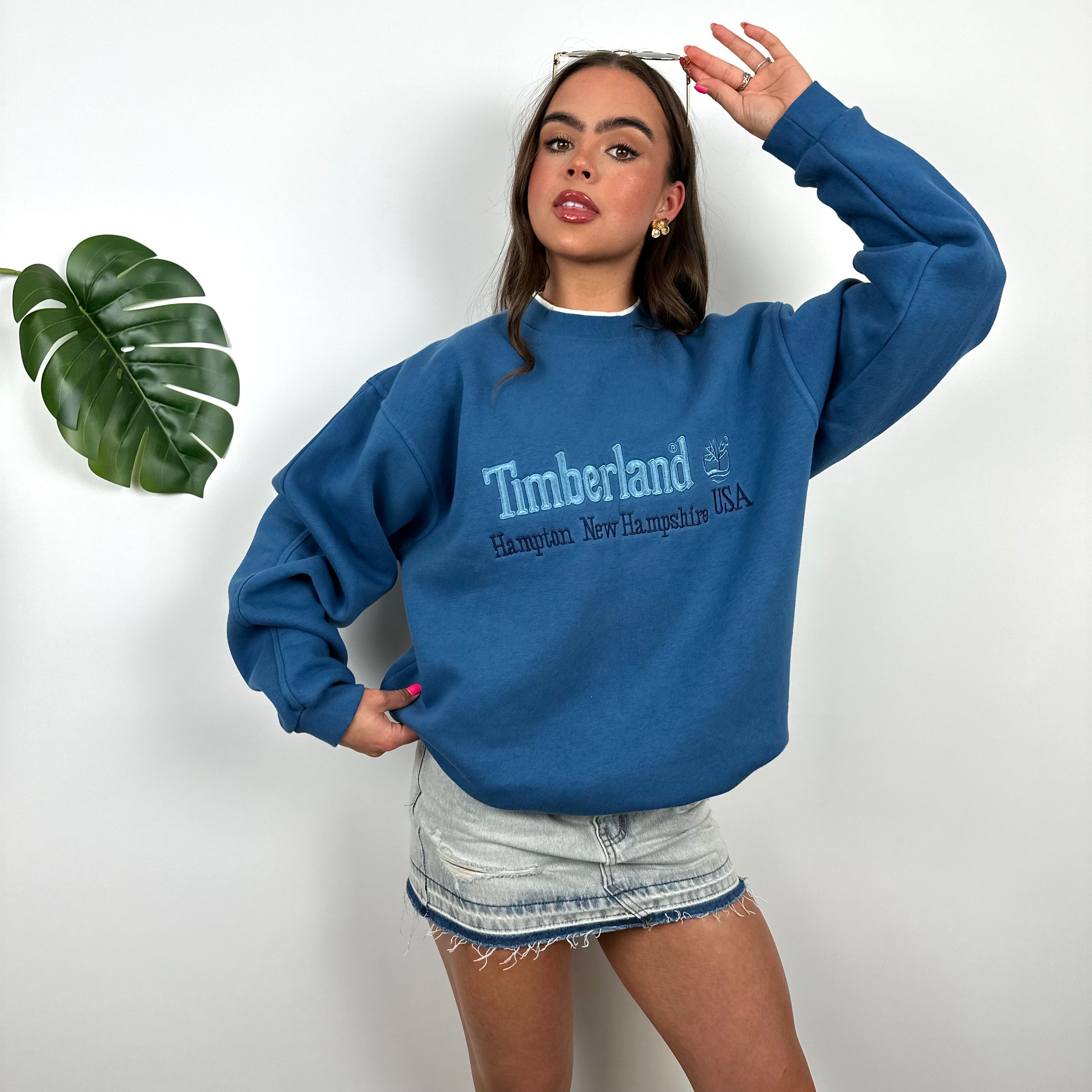 Timberland Turquoise Blue Embroidered Spell Out Sweatshirt (M)