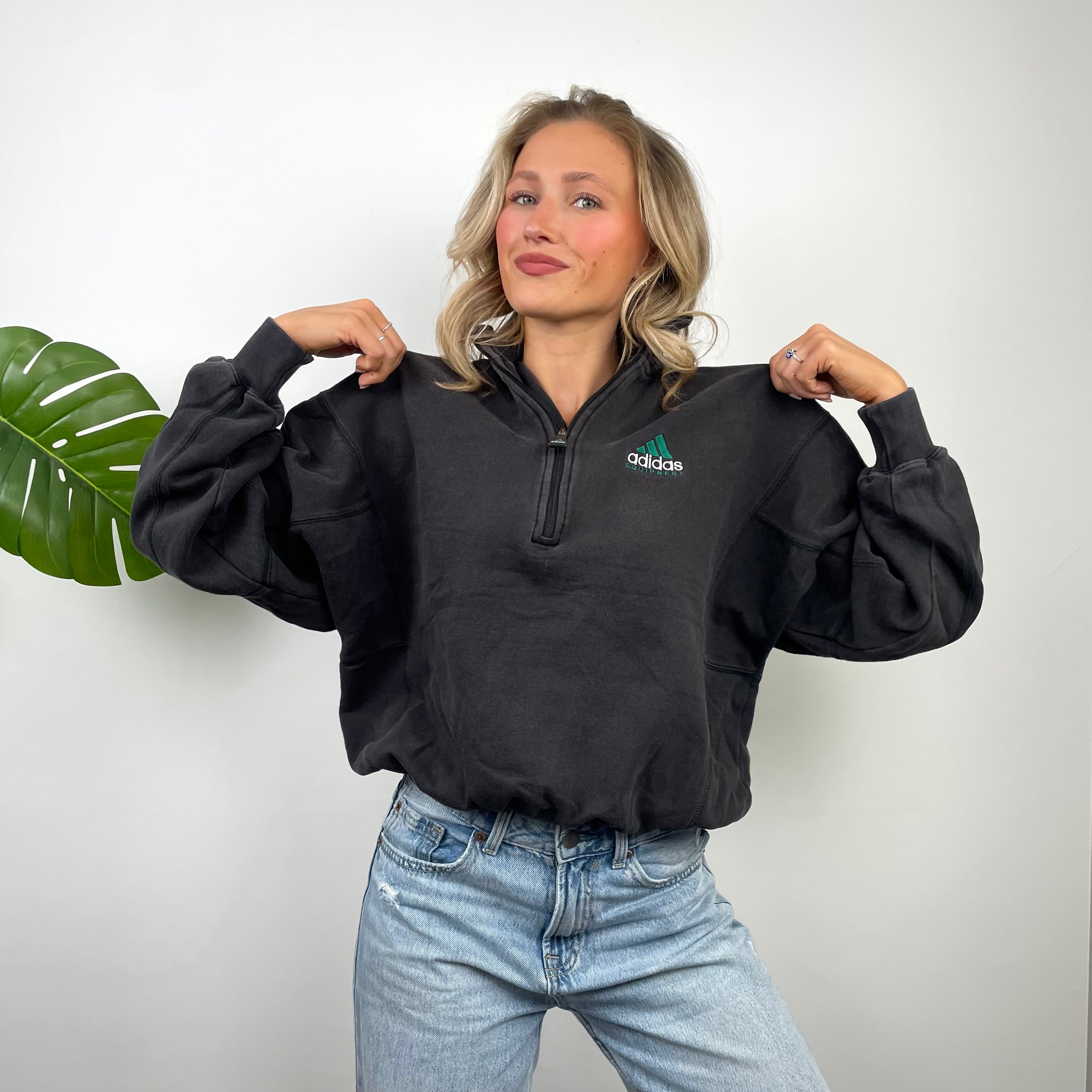 Adidas Equipment RARE Black Embroidered Spell Out Quarter Zip Up (S)