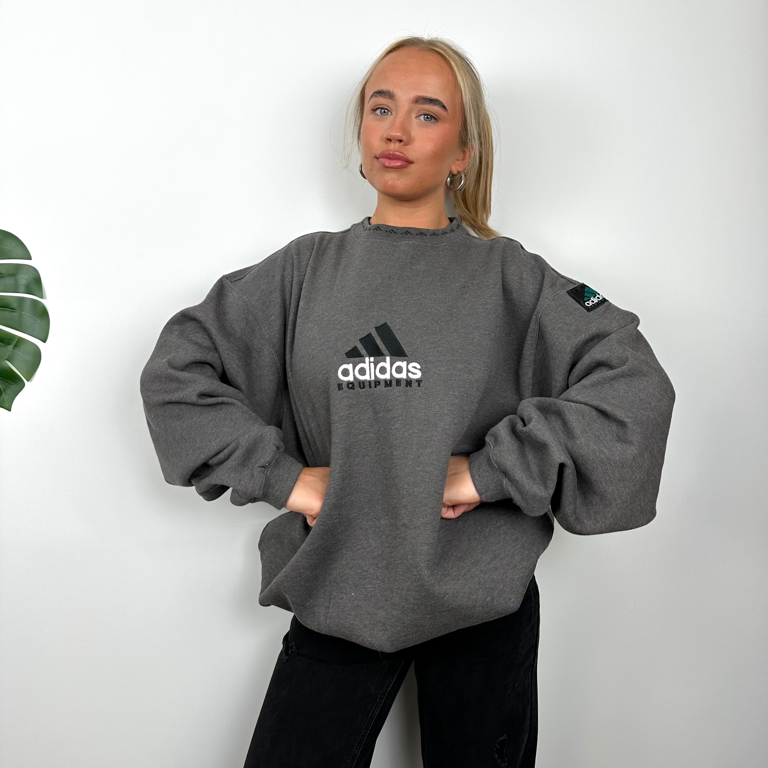 Adidas Equipment RARE Grey Embroidered Spell Out Sweatshirt (L)