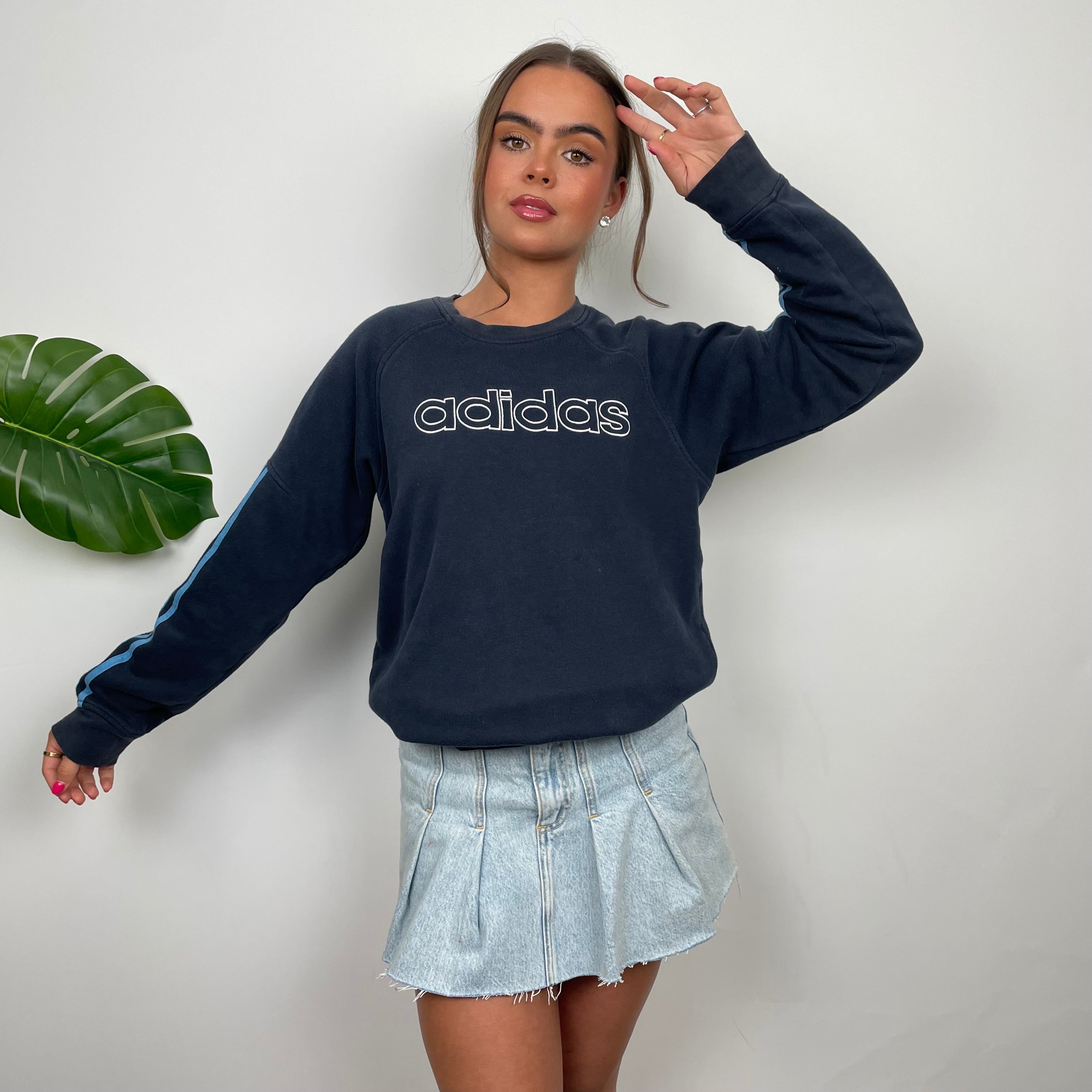 Adidas Navy Embroidered Spell Out Sweatshirt (S)