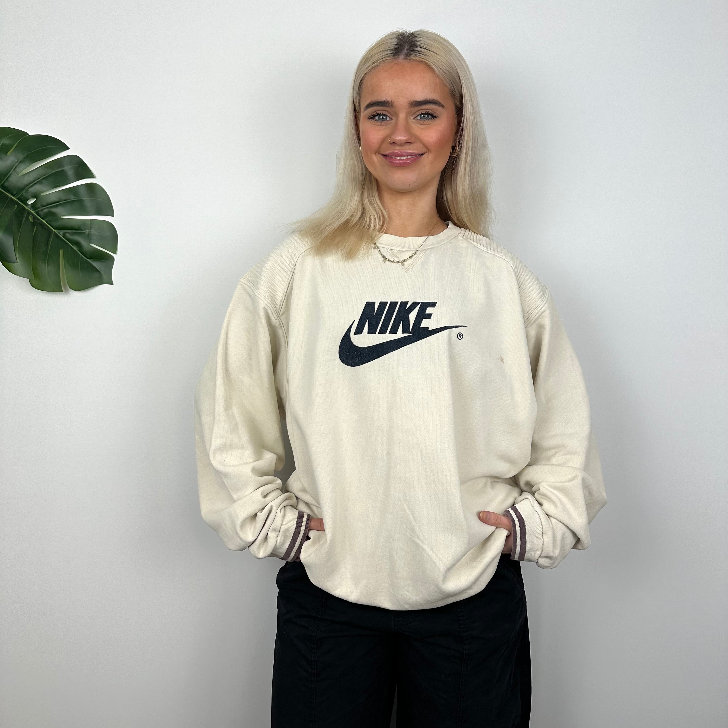 Nike Cream Embroidered Spell Out Sweatshirt (L)