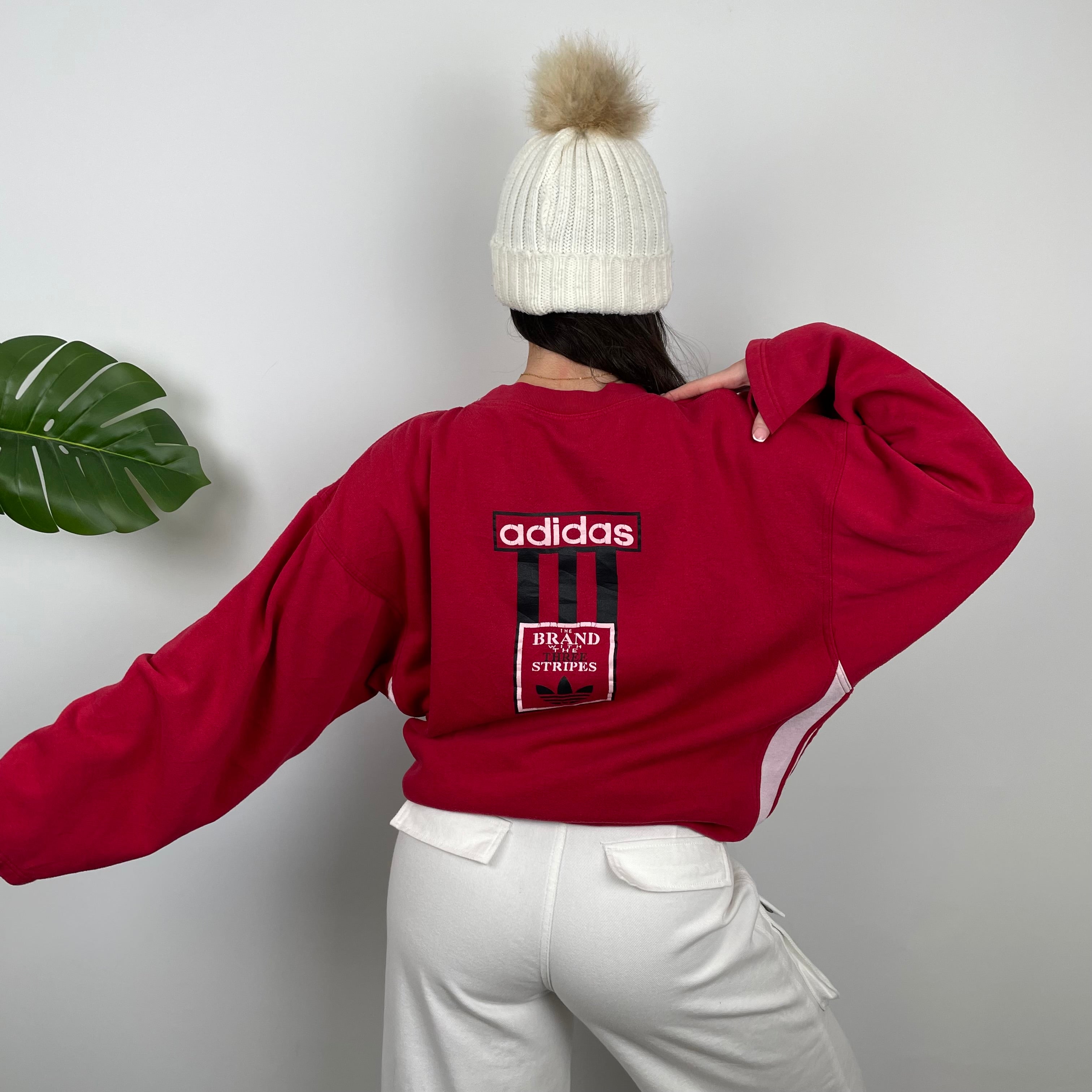 Adidas Red Embroidered Spell Out Sweatshirt (L)
